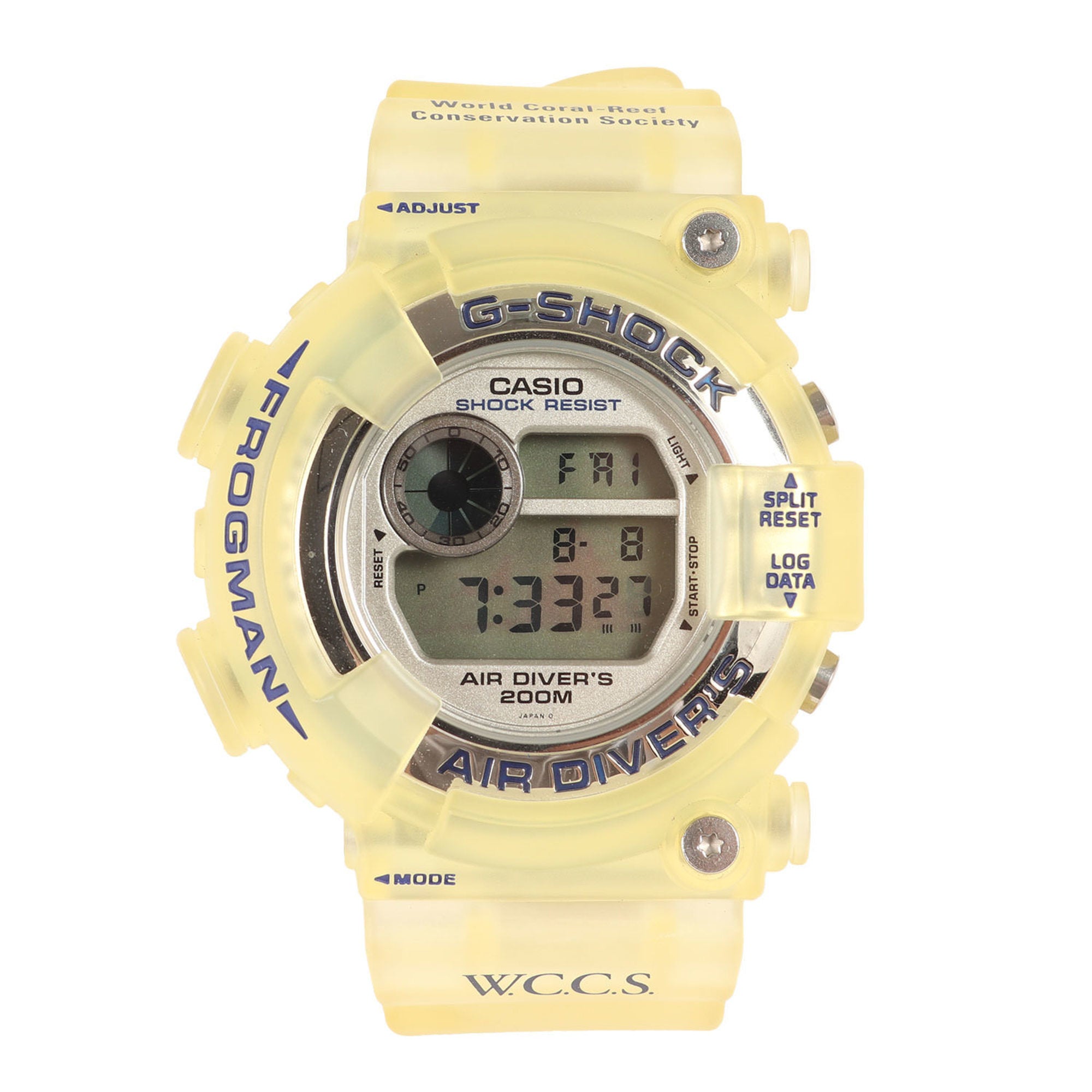 G-SHOCK 90s DW-8250WC-7BT FROGMAN W.C.C.S. World Coral Reef Conservation Society model Great Pavona watch, clear, 90s, CASIO men's