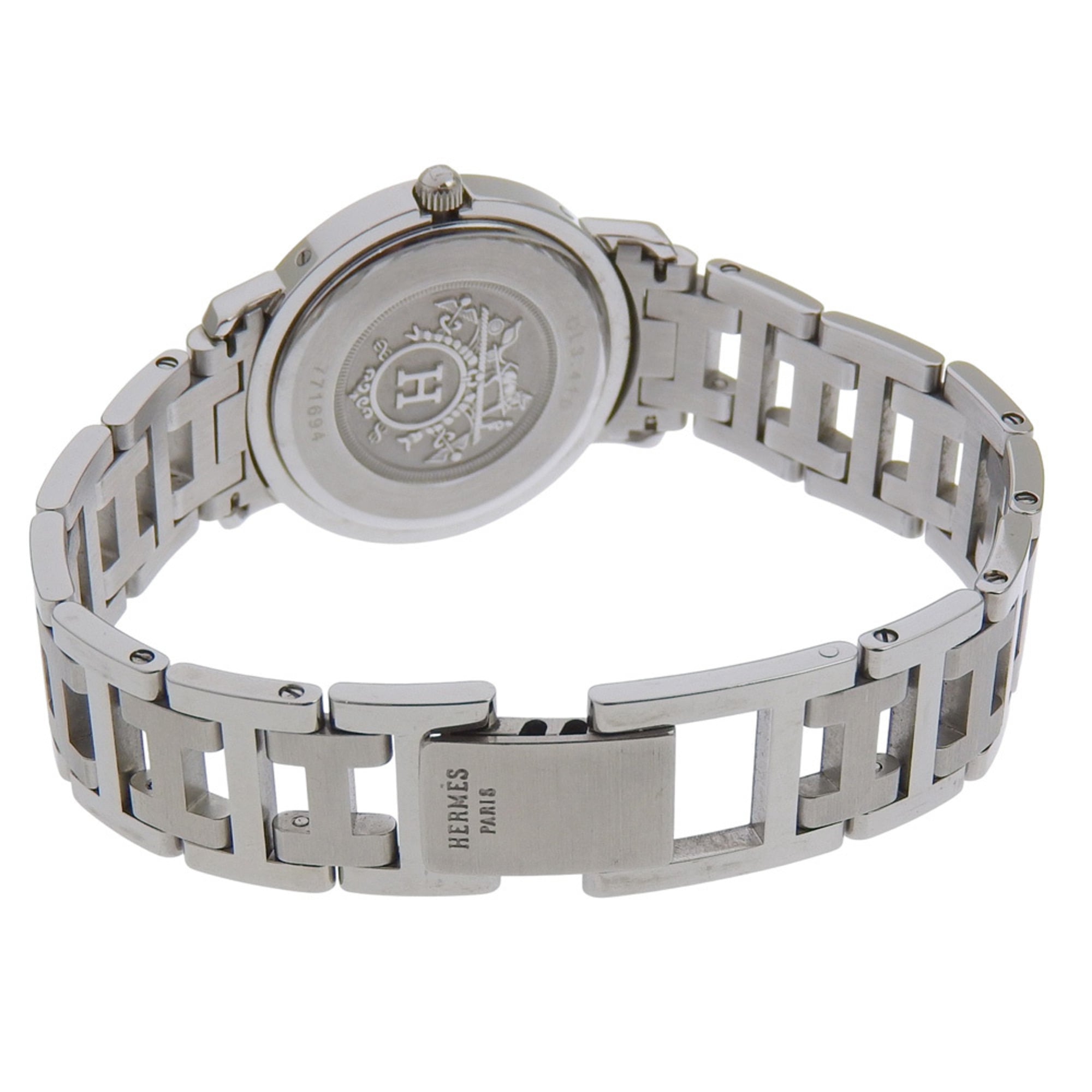 Hermès Clipper-horloge CL3.410, roestvrij staal, quartz, analoge wijzerplaat, witte wijzerplaat, damesmodel