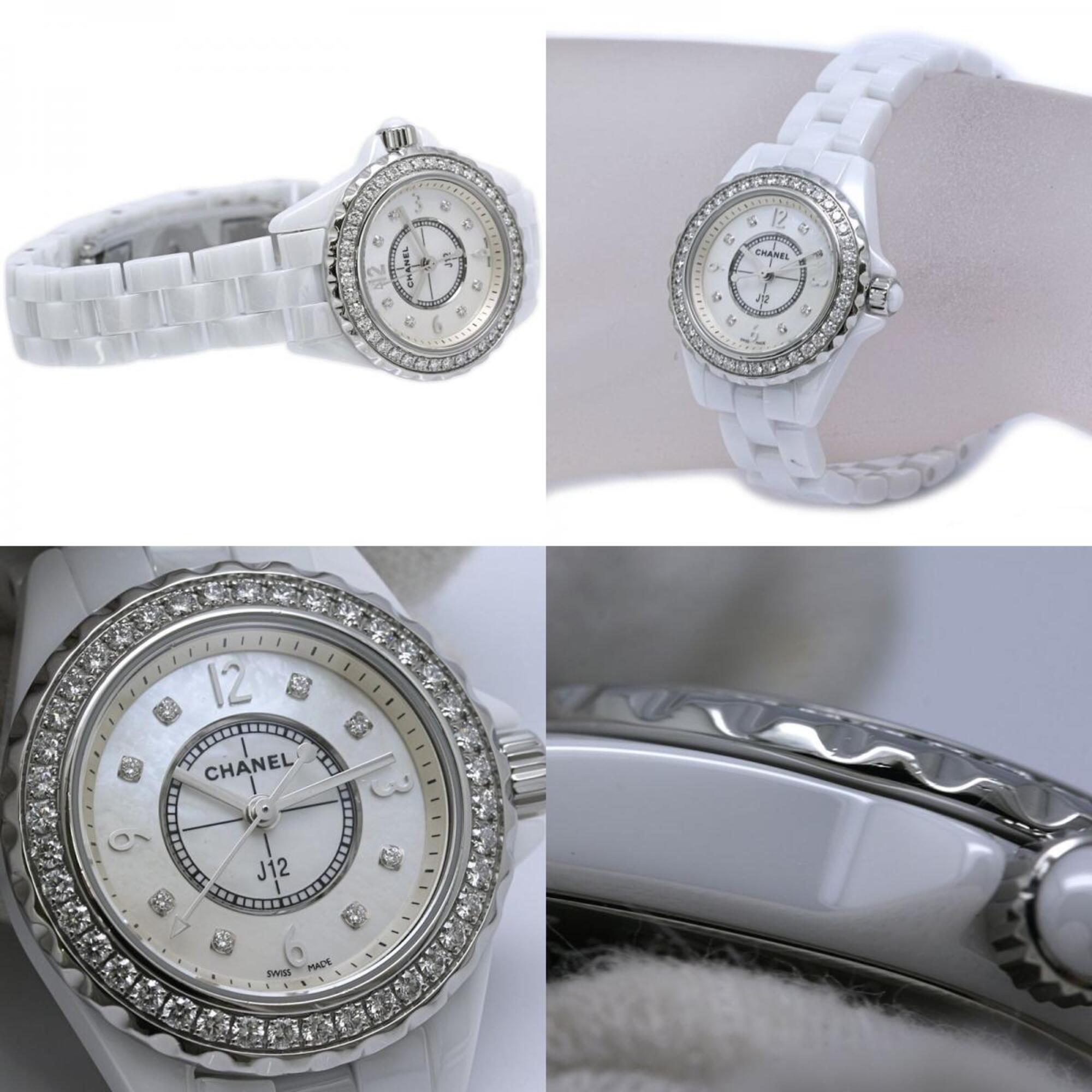 CHANEL J12 Diamond Bezel 8P H2572 Women's Watch White Ceramic x Stainless Steel 40445