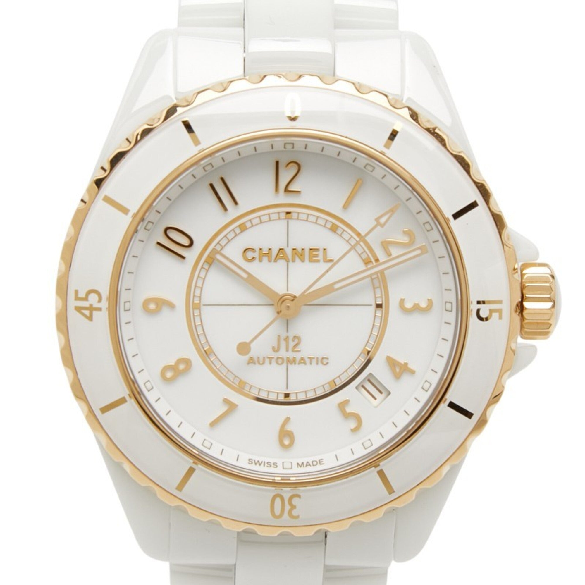 Chanel J12 Caliber 12.1 Watch H9540 Automatic (with manual winding) White Dial 18K Yellow Gold Ceramic Ladies CHANEL