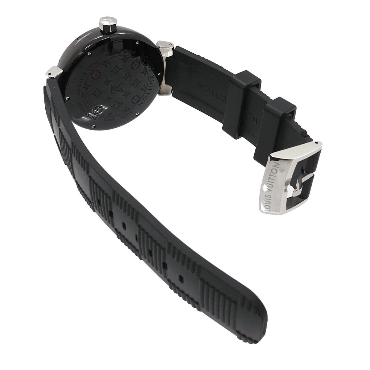Louis Vuitton Tambour In Black GMT Q113K Black, Silver Dial 41mm Watch