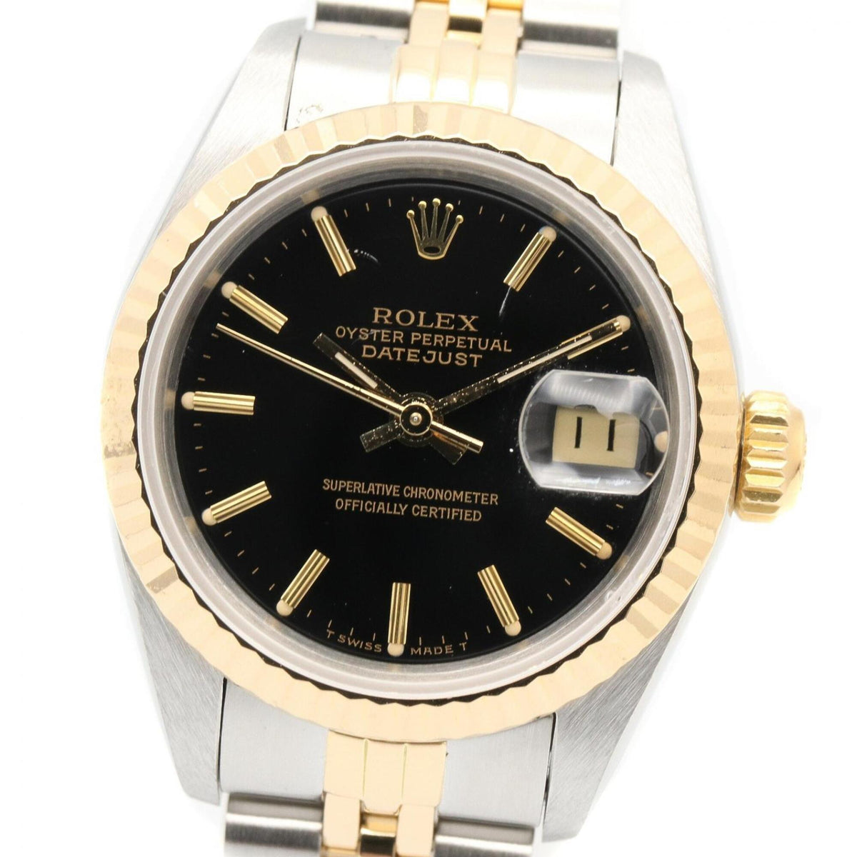 Rolex Datejust 97 Bar 18 K (69173 Schwarz, goldenes Zifferblatt, 26 mm Uhr