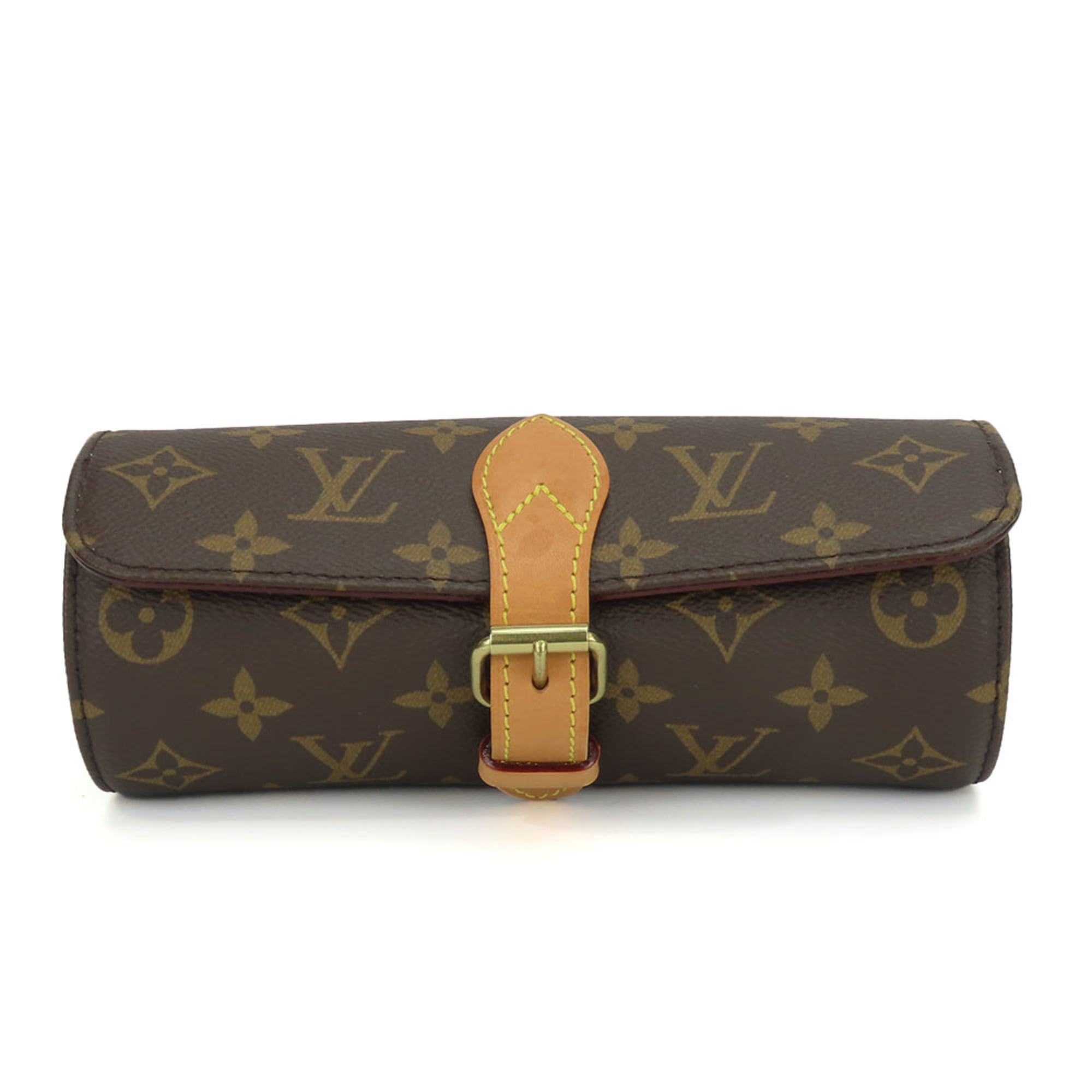 Louis Vuitton Etui 3 Montre M47530 Monogram Brown Bag with Gold Hardware Watch Case for Men and Women