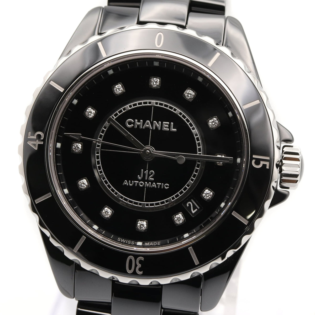 Chanel J12 12-Diamond Ceramic Diamond Black H5702 Black Dial 38mm Watch