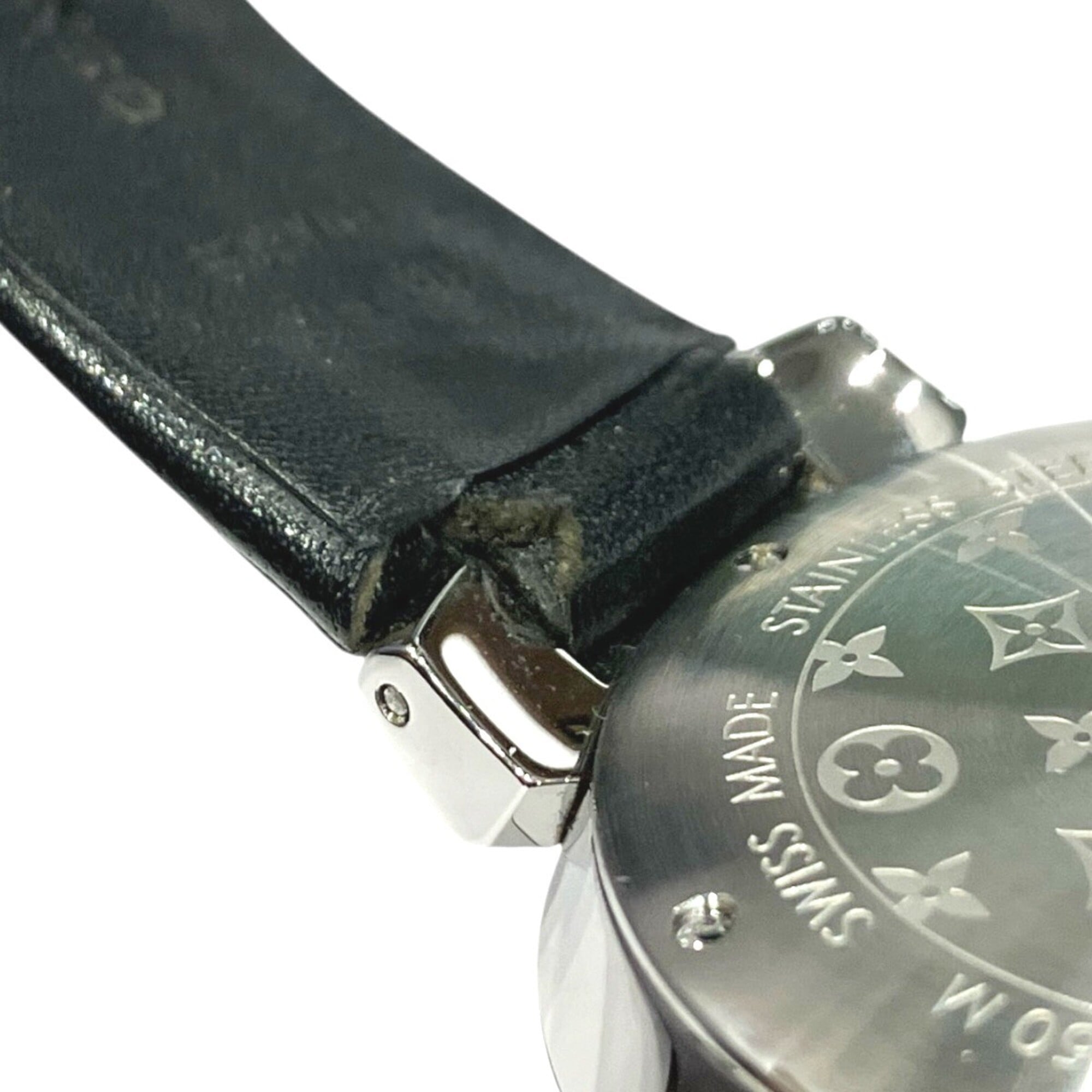 Louis Vuitton Tambour-horloge, totaalgewicht 48 g, roestvrij staal, band van echt leer, quartz uurwerk, zilveren wijzerplaat, Q13MJ