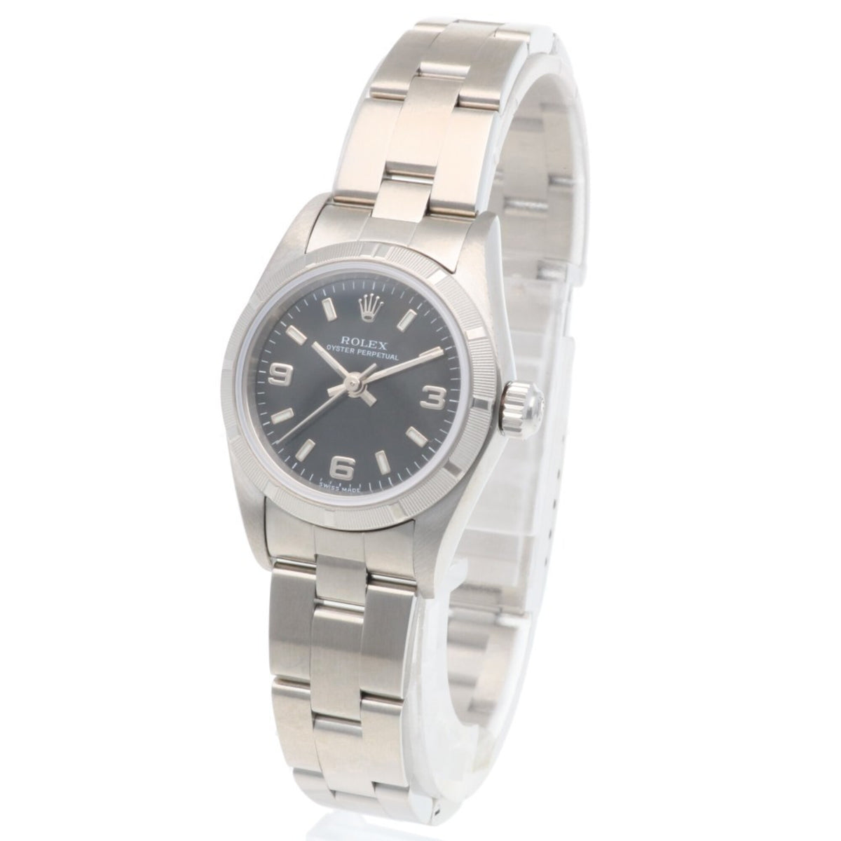Rolex Oyster Perpetual 76030 met zwarte wijzerplaat, 25 mm