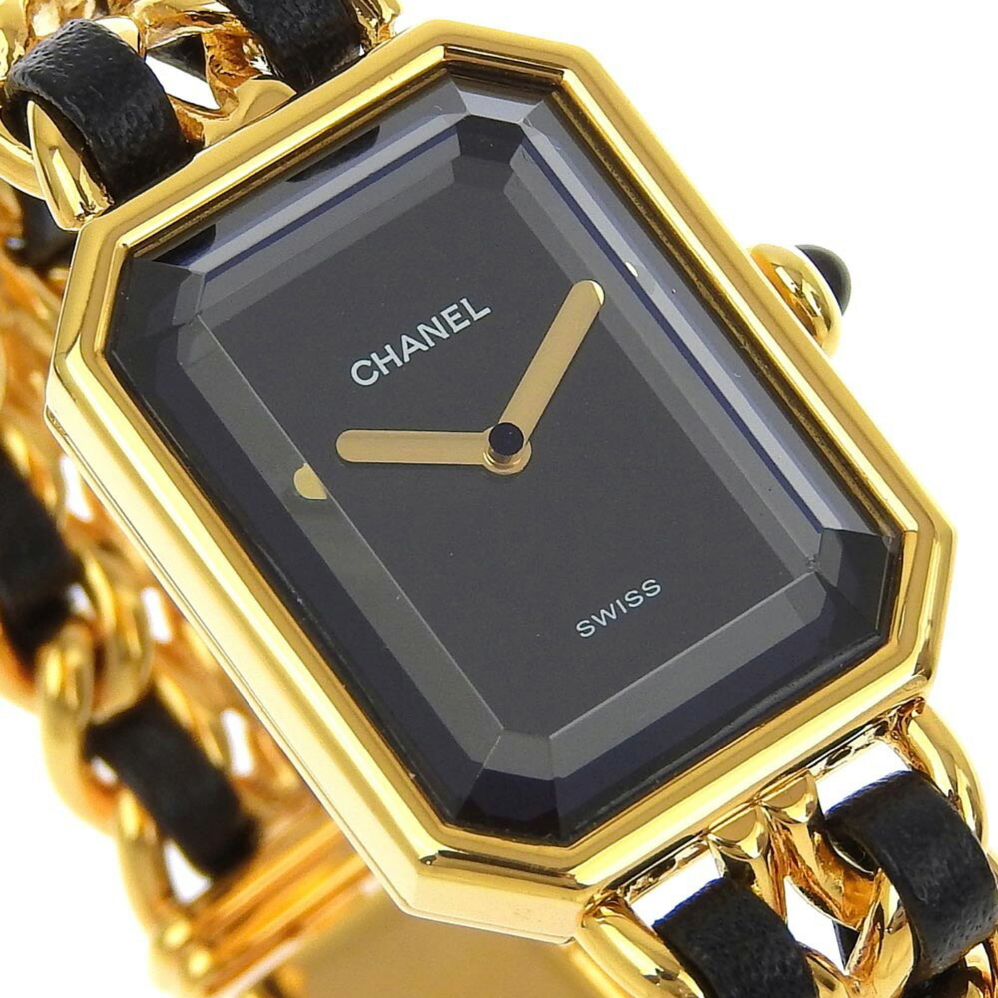 Chanel CHANEL Premiere S Uhr H0001 vergoldet x LederQuarz analoges ZifferblattSchwarz Zifferblatt, Damenuhr