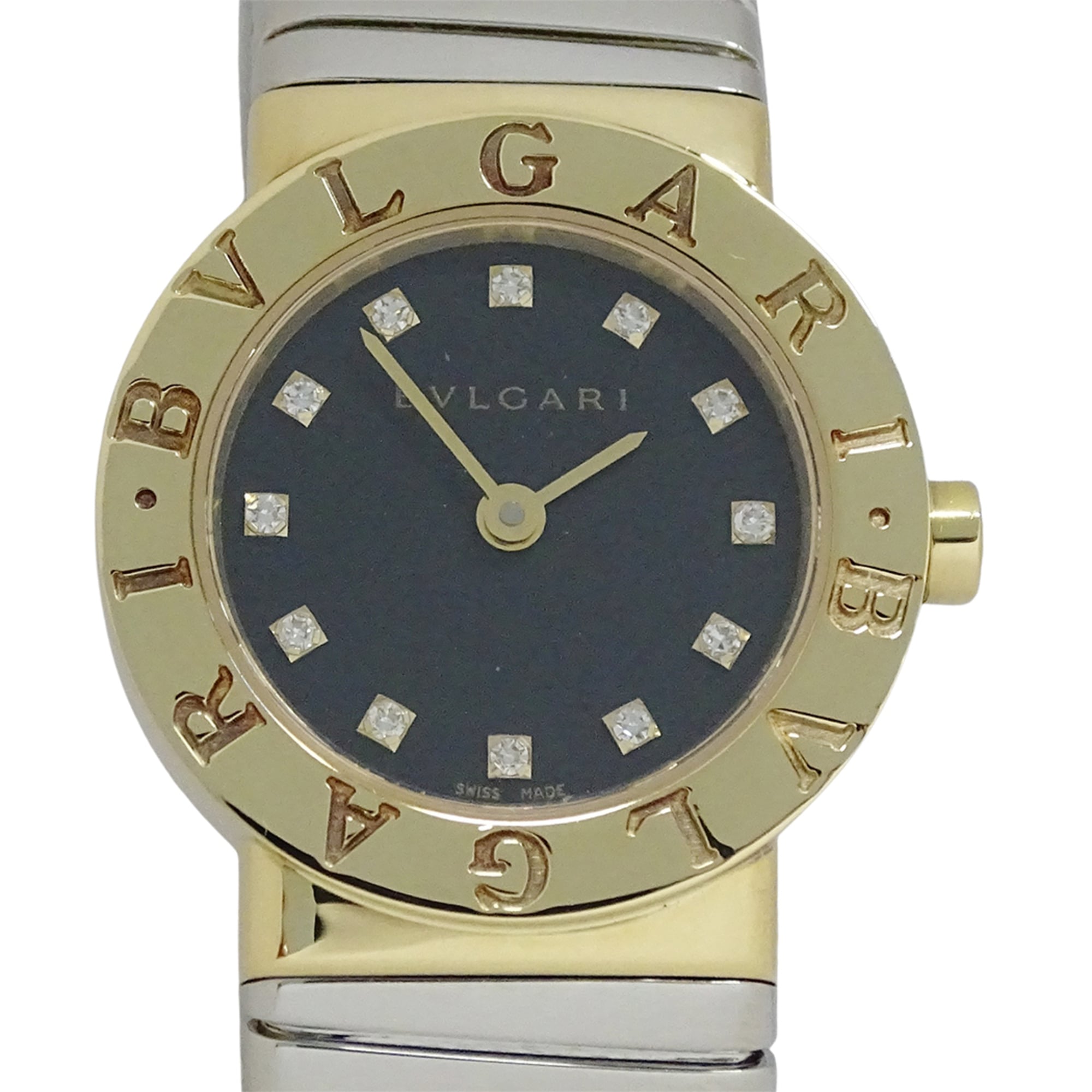 Bulgari BVLGARI Wo Brand: Tubogas 12-Diamond Quartz Movement 750YG (Yellow Gold) and 18K Stainless Steel (SS) Size L Bangle Round. (BB232T)
