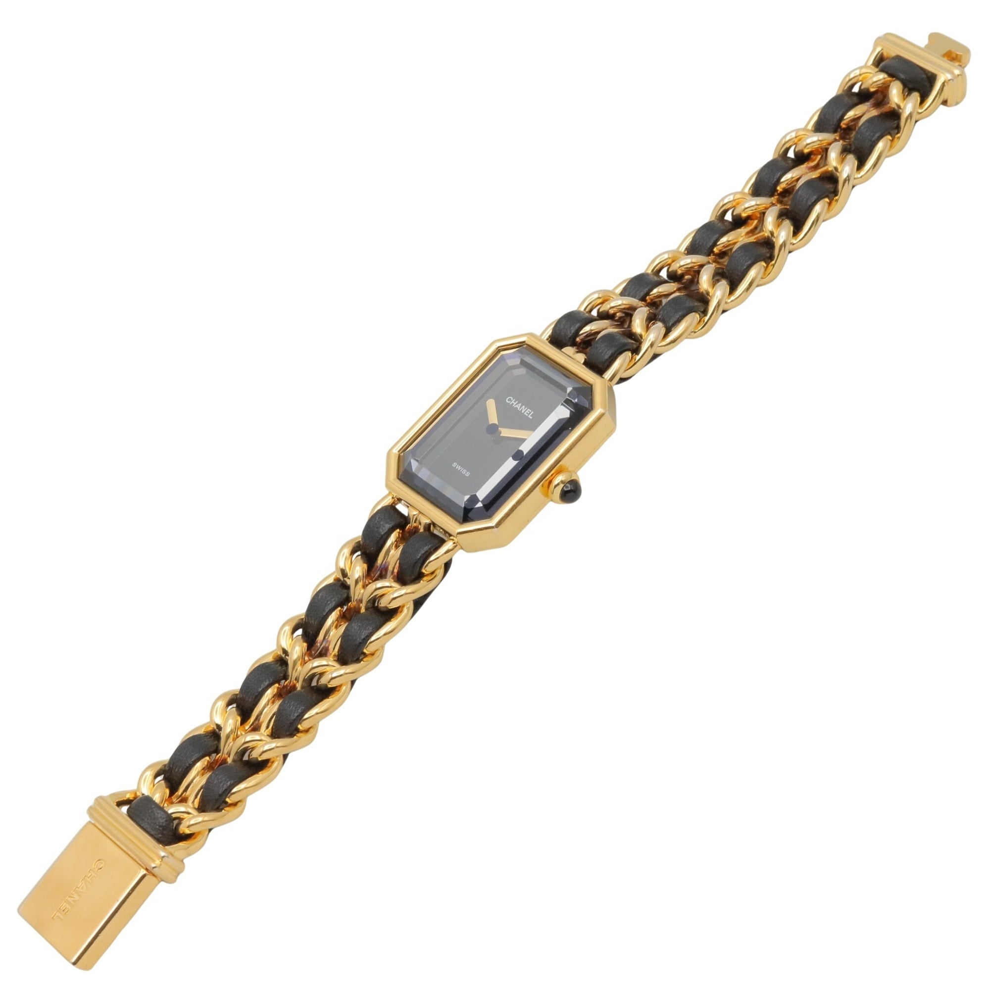 Chanel CHANEL Première S Gold Plated (GP) Leather Strap Wo Black H0001