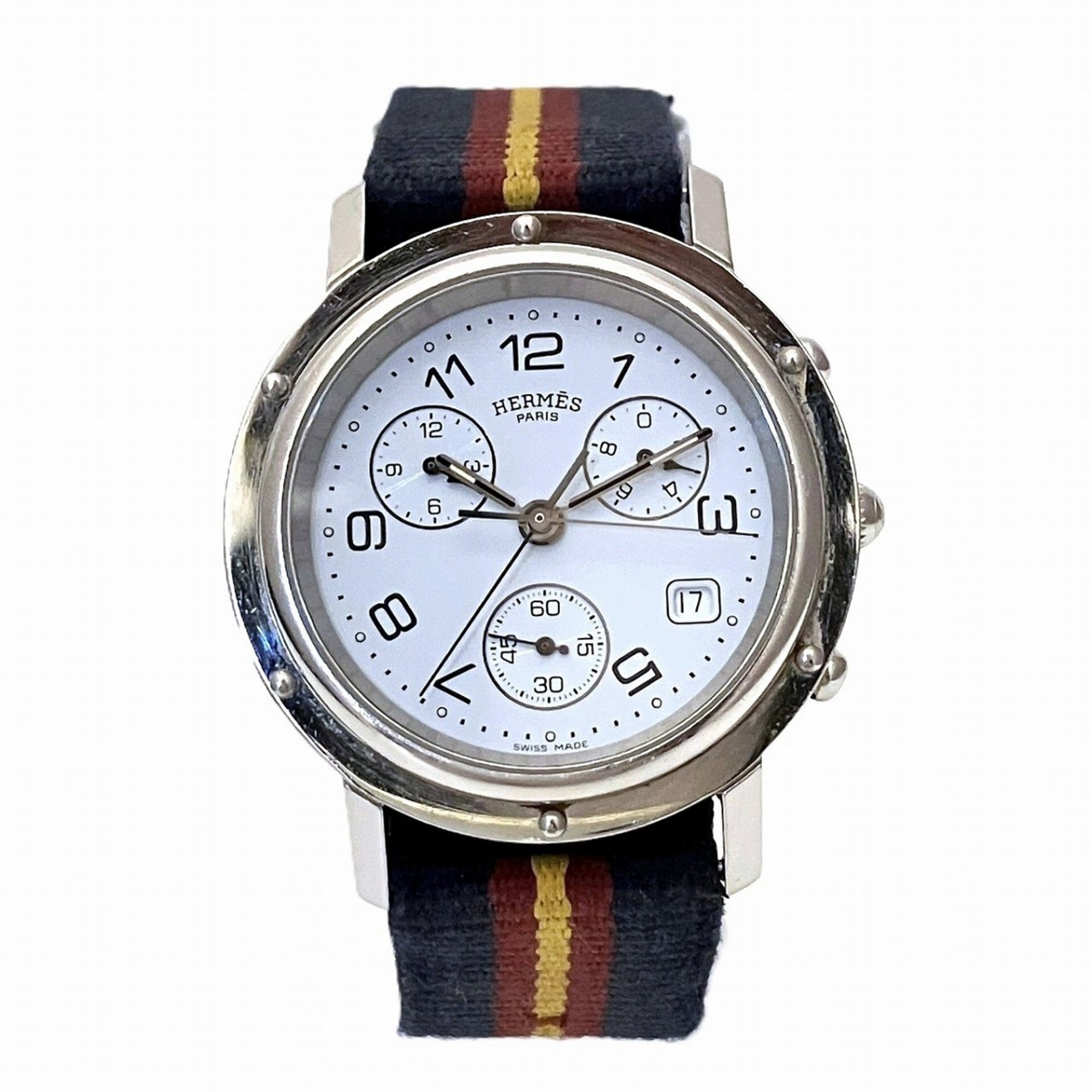 Hermès Clipper Watch, 57.4g, Stainless Steel Quartz Movement, White Dial, CL1.910, Free Shipping
