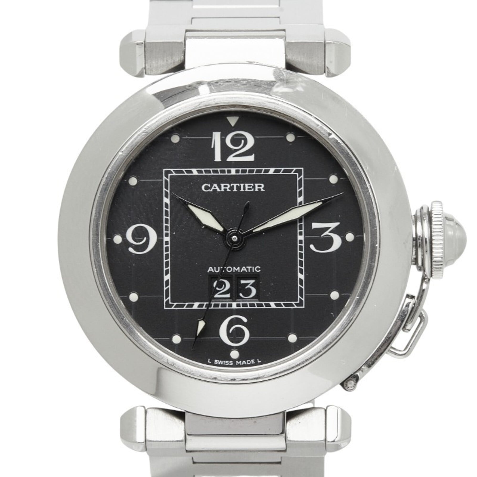 Cartier Pasha C Big Date W31053M7 Automatic (with manual ) Black Dial Stainless Steel Ladies CARTIER