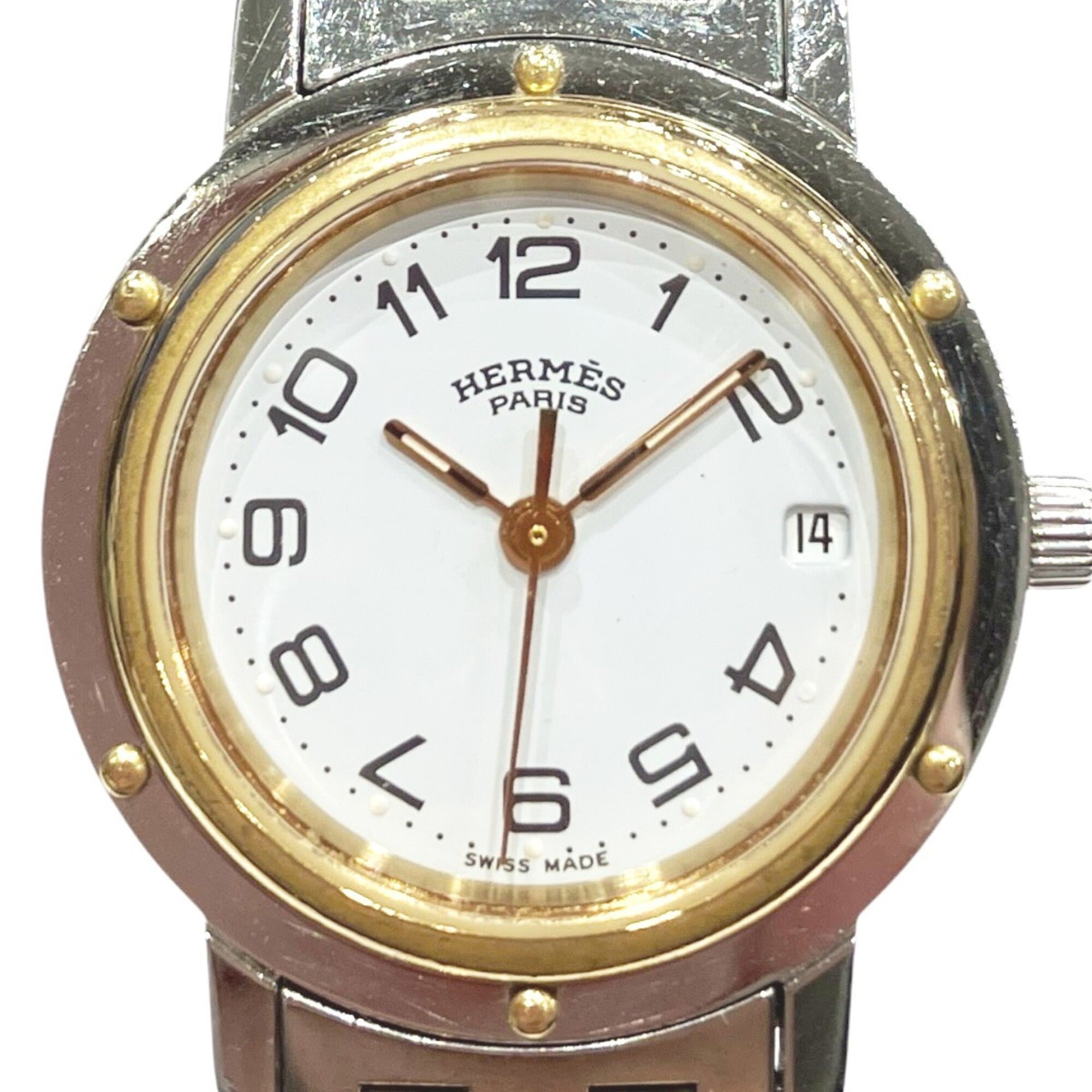Montre Hermes Clipper, poids total 36,2 g, acier inoxydable, mouvement Quartz, cadran Blanc, CL3.240