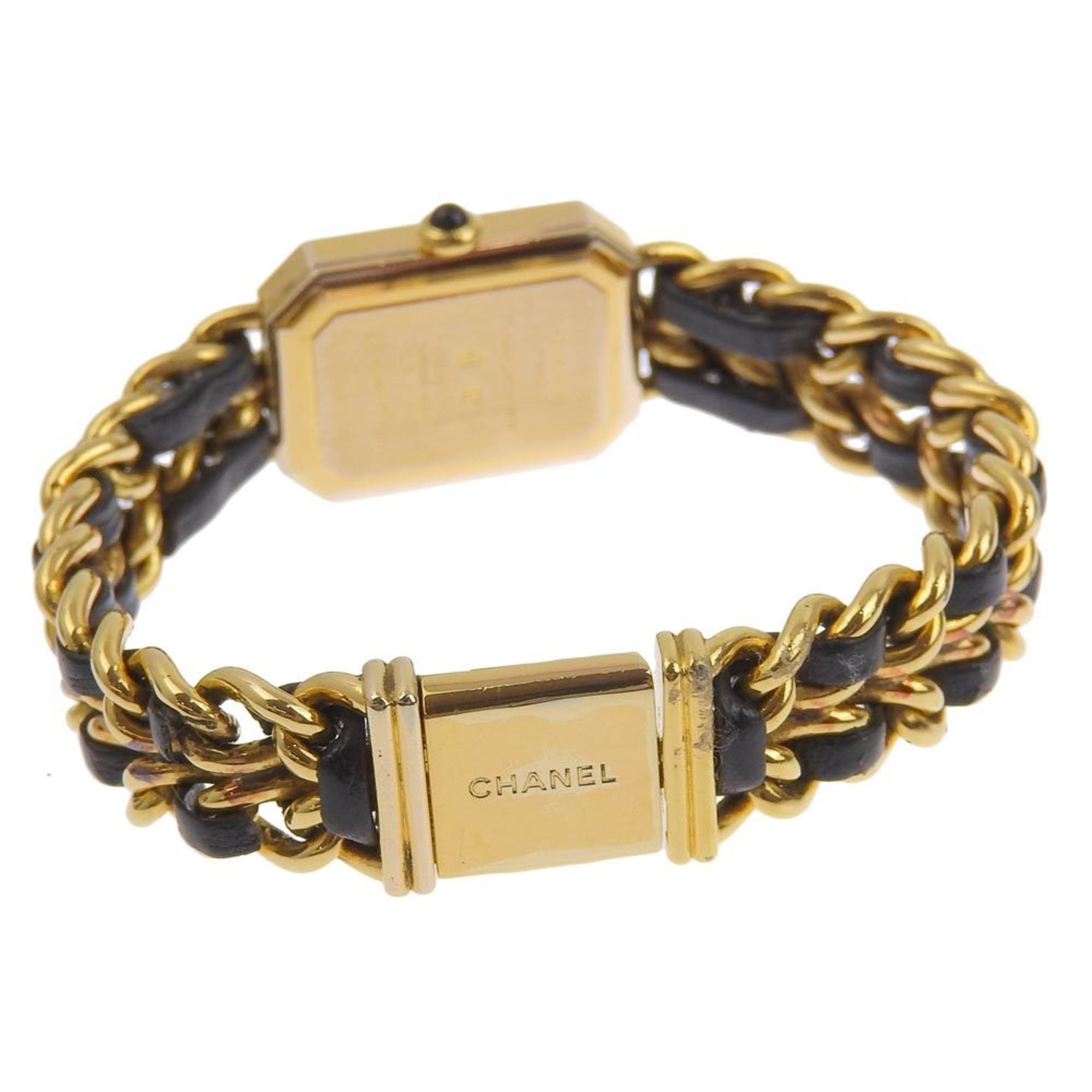 CHANEL Premiere L Uhr H0001 vergoldet x Leder, Swiss MadeSchwarz Quarz analoges Zifferblatt, Damenuhr