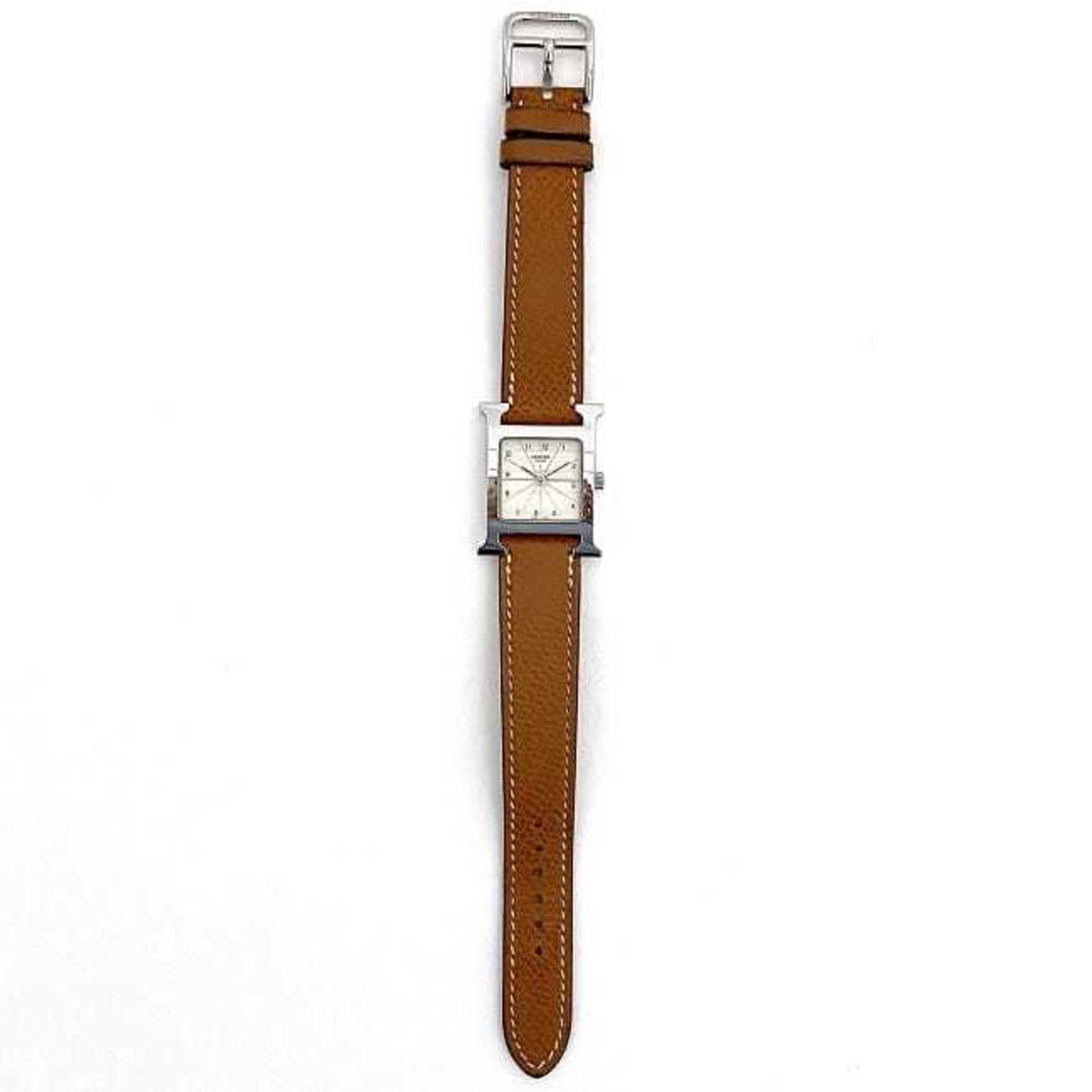 Hermes Uhr H Beige Silber Braun HH1.210 Damenuhr aus Edelstahl mit LederarmbandQuarz J-Prägung, HERMES, batteriebetrieben, 21 mm