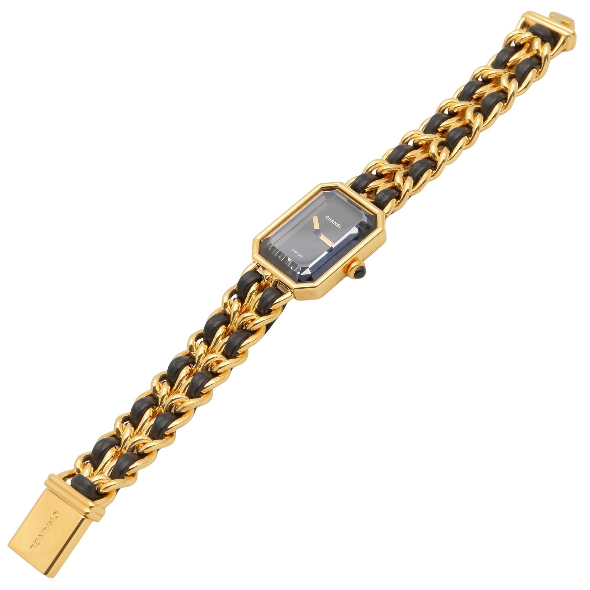 Chanel CHANEL Première S-horloge, verguld (GP), leren band, dames, zwart, H0001