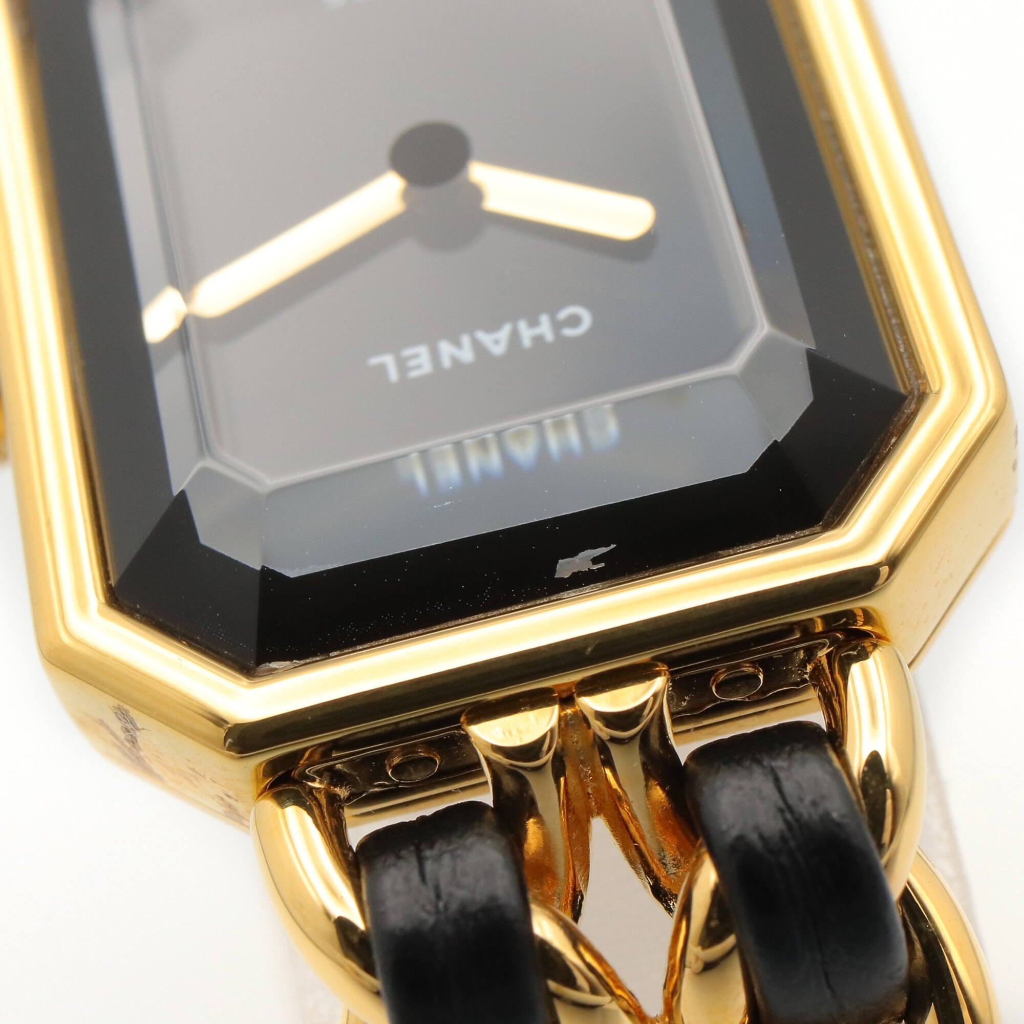 Montre Chanel CHANEL Première S, plaquée or (GP), bracelet en cuir, pour femme, Noir, H0001