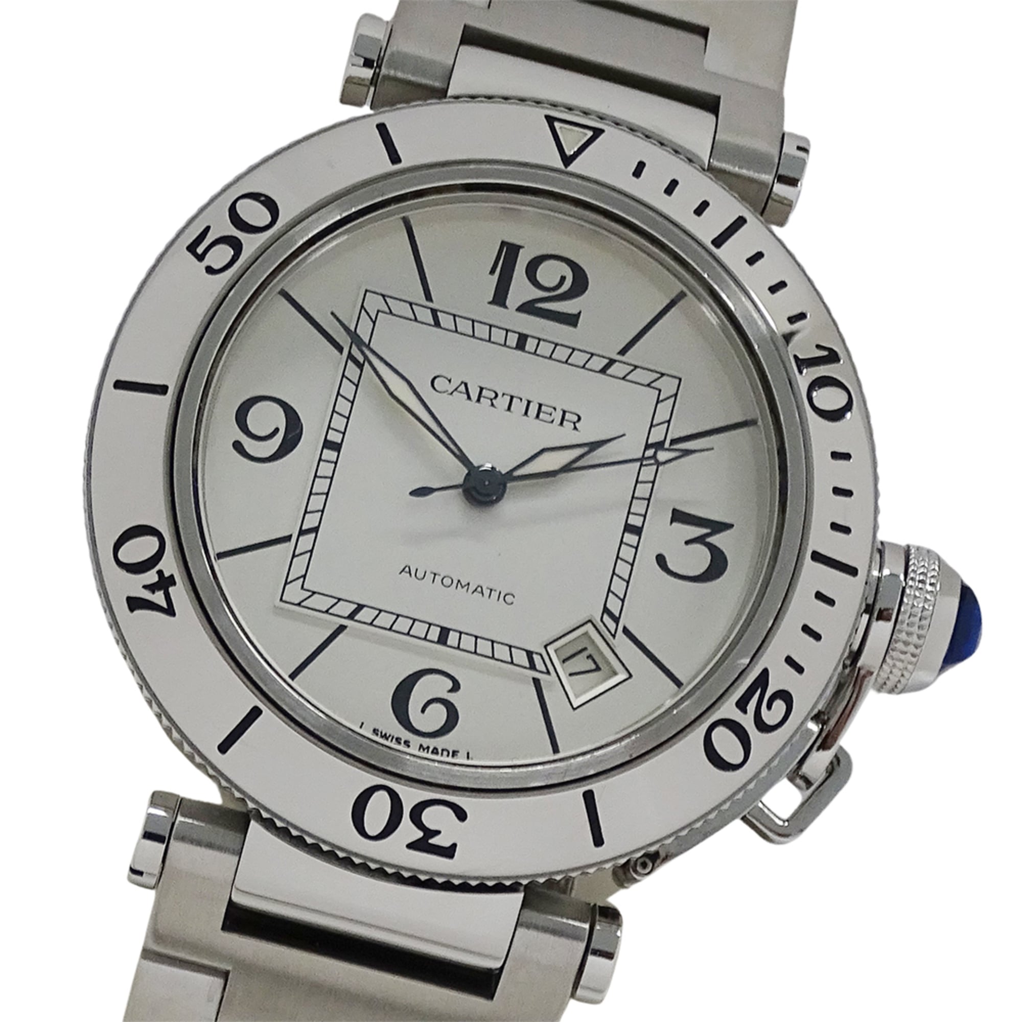 Cartier Pasha Seatimer Date Automatic Watch for Men, Stainless Steel (SS) W31080M7, Silver