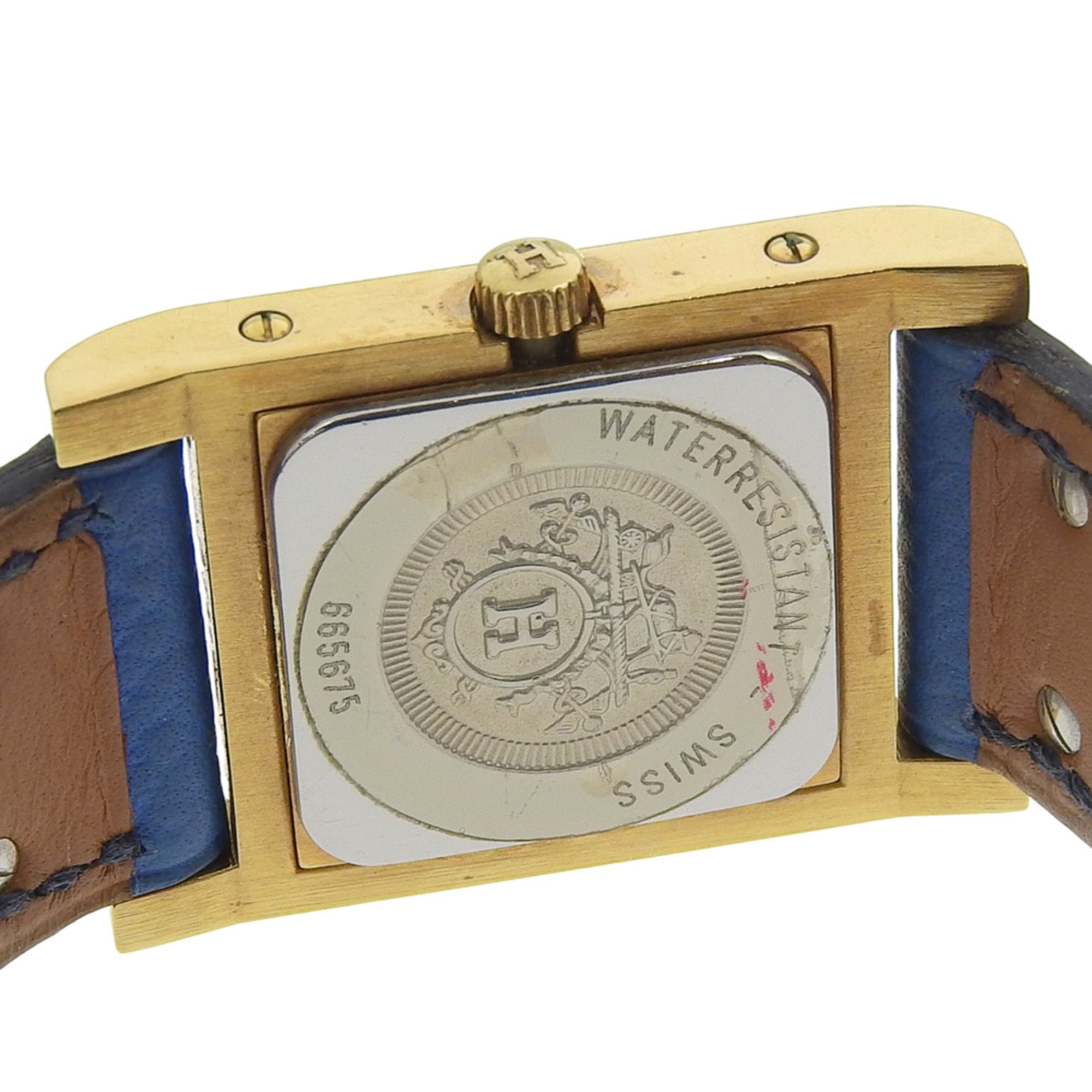 Montre Pour Hommes Hermès Medor, cuir plaqué or, mouvement Quartz, affichage analogique, cadran Blanc