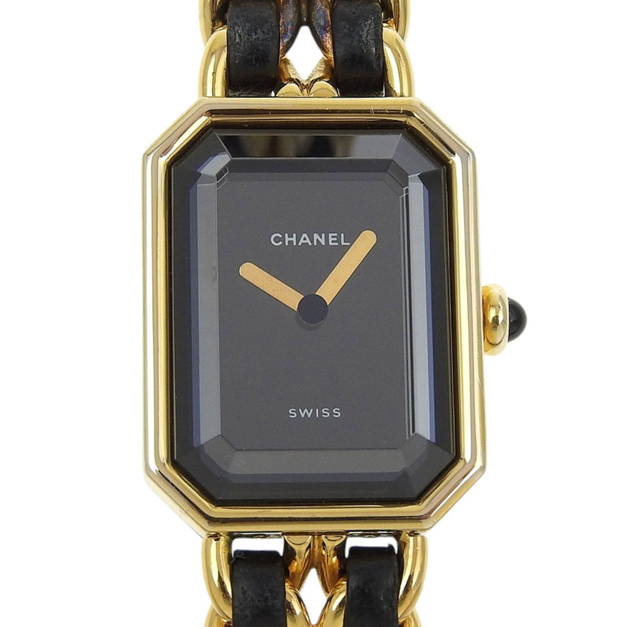 CHANEL Premiere S Watch H0001, Gold-Plated Leather Quartz Movement, Analog Display, Black Dial, Women's