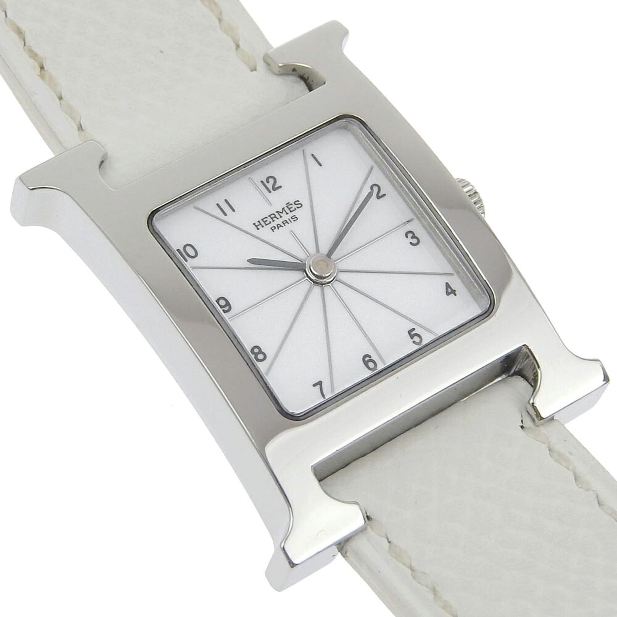 Hermes HERMES H Armbanduhr HH1.210 Edelstahl x Leder 2005 Quarz Analoganzeige Weiß Zifferblatt Damen