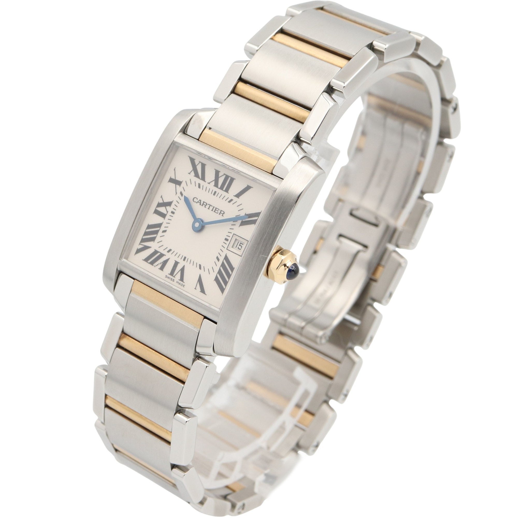Cartier Tank Française MM W51012Q4 horloge met zilveren wijzerplaat, 25 mm