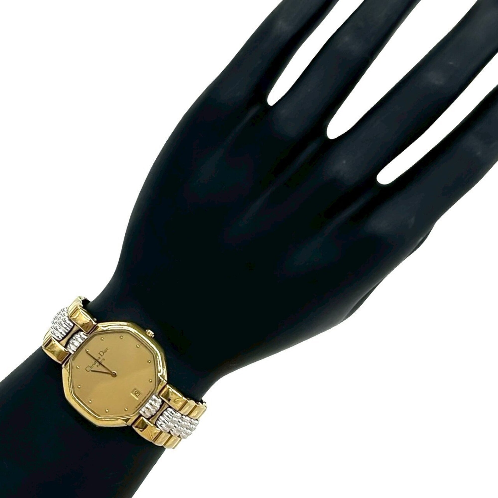 Christian Dior Vintage Octagon Stainless Steel Quartz Wrist Gold 31990