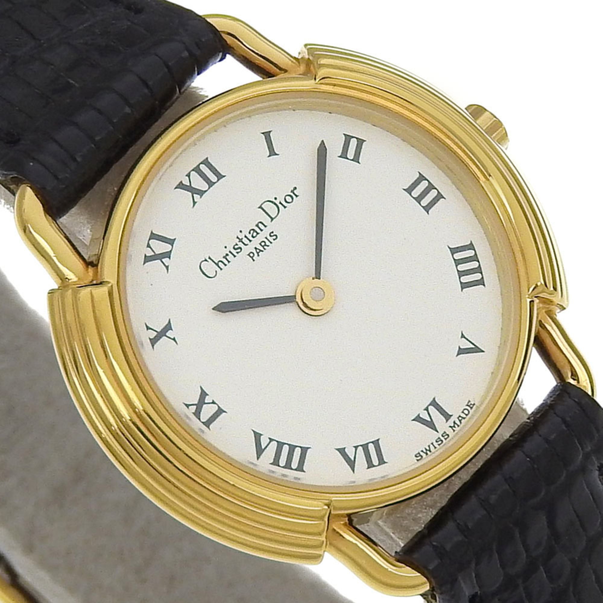 Montre Christian Dior, modèle 58.121.2, bracelet en cuir plaqué or, Quartz doré, affichage analogique, cadran Blanc, modèle pour femme.