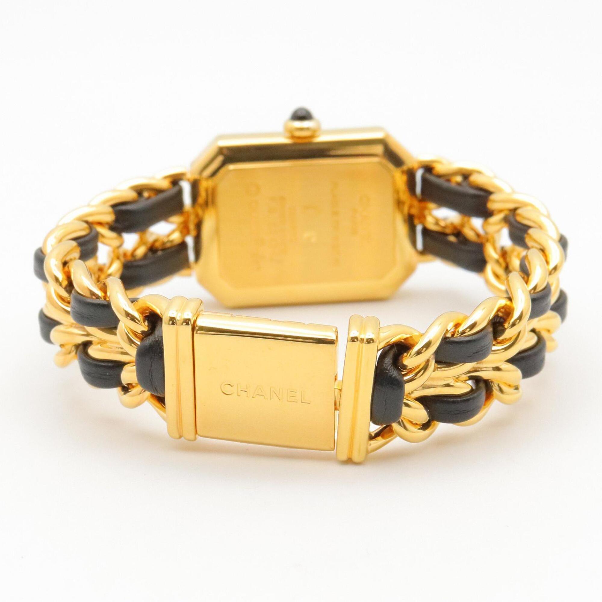 Montre Chanel CHANEL Première S, plaquée or (GP), bracelet en cuir, pour femme, Noir, H0001