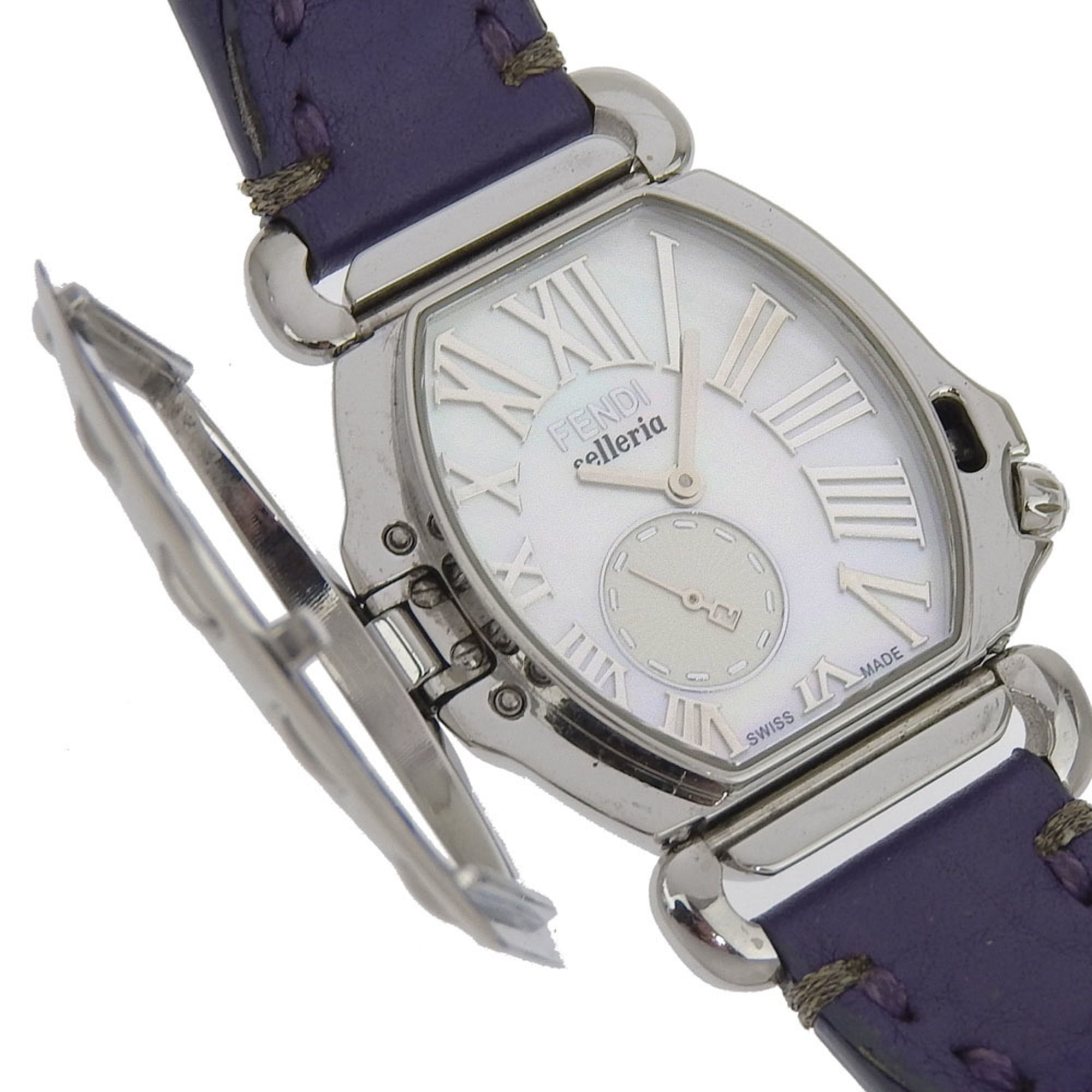 FENDI Celeria Uhr 8400M Edelstahl x geprägtes LederQuarz kleine SekundeWeiß Zifferblatt mit Muscheloptik, für Jungen