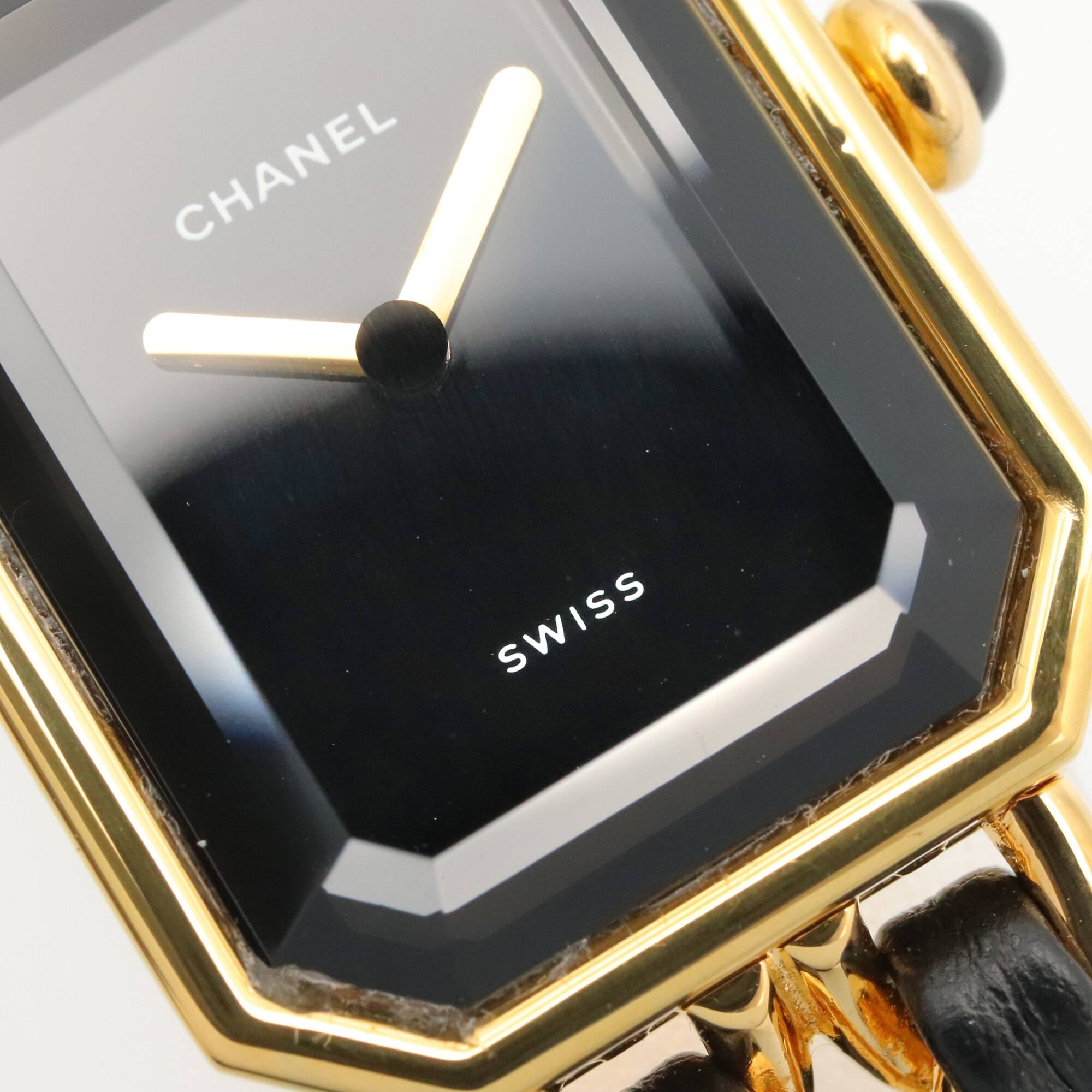 Montre Chanel CHANEL Première S, plaquée or (GP), bracelet en cuir, pour femme, Noir, H0001