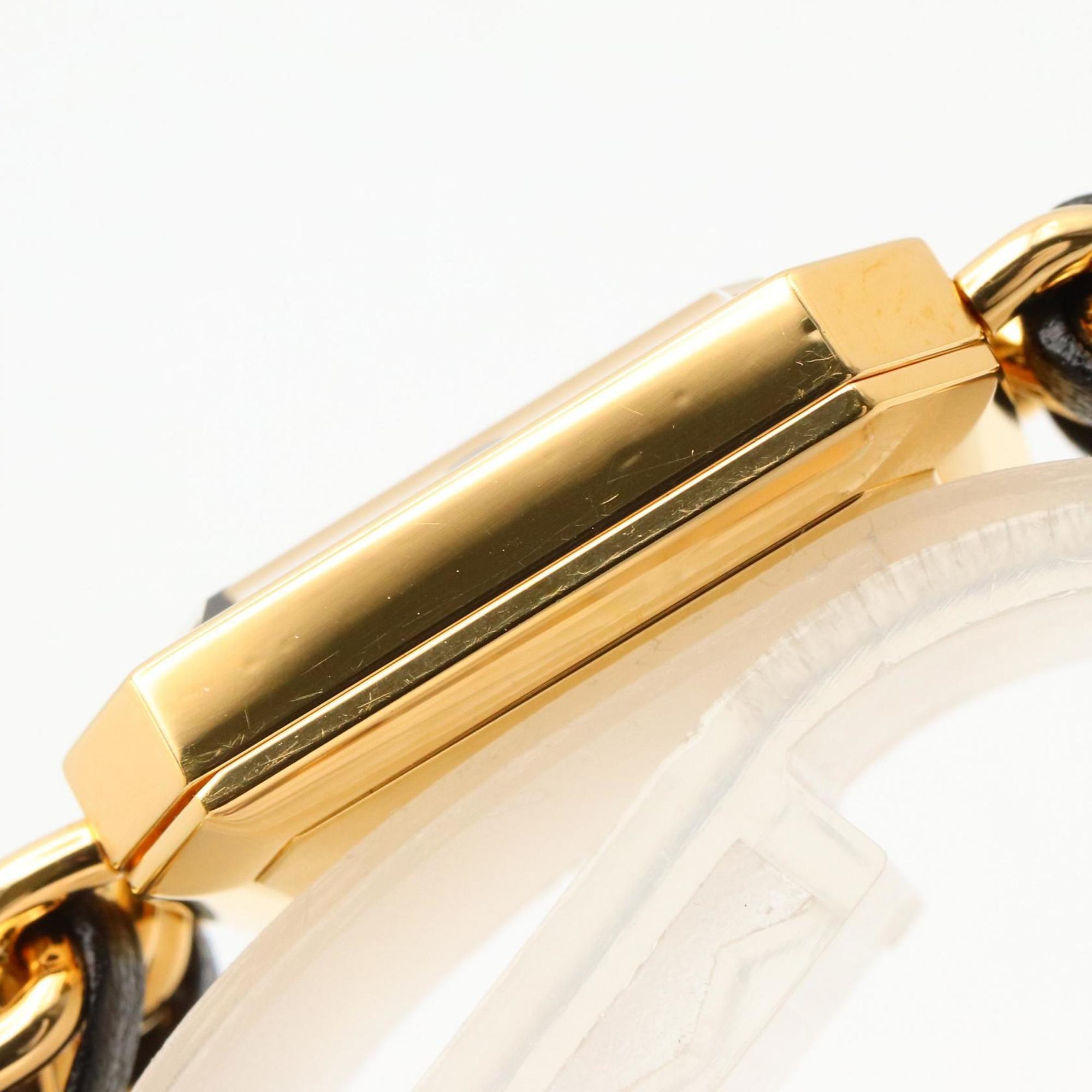 CHANEL Premiere S-horloge, verguld, met leren band, zwart, dames, H0001