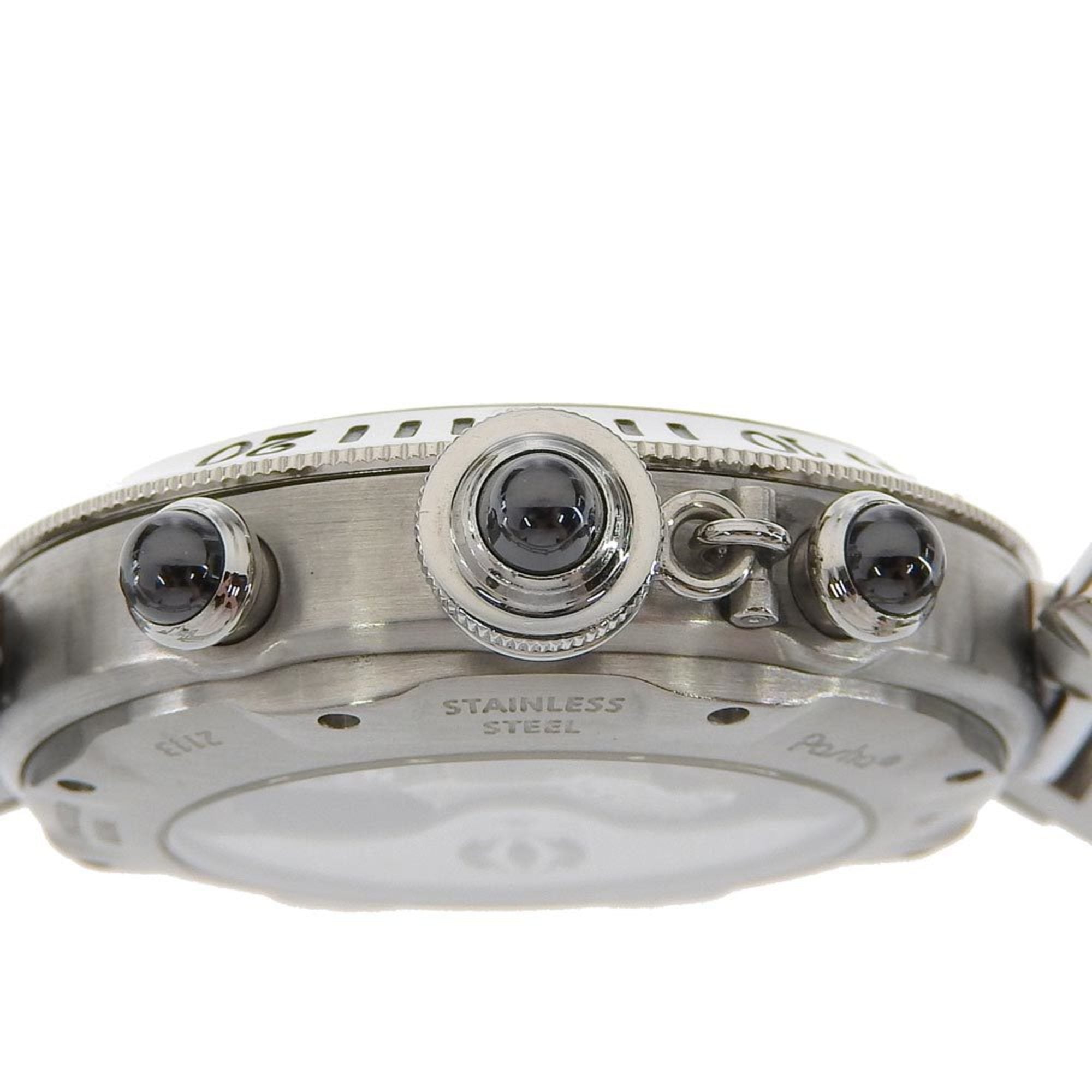 Cartier Pasha herenhorloge, kaliber 205, W3107355, roestvrij staal, automatische chronograaf, grijze wijzerplaat, doorzichtige achterkant