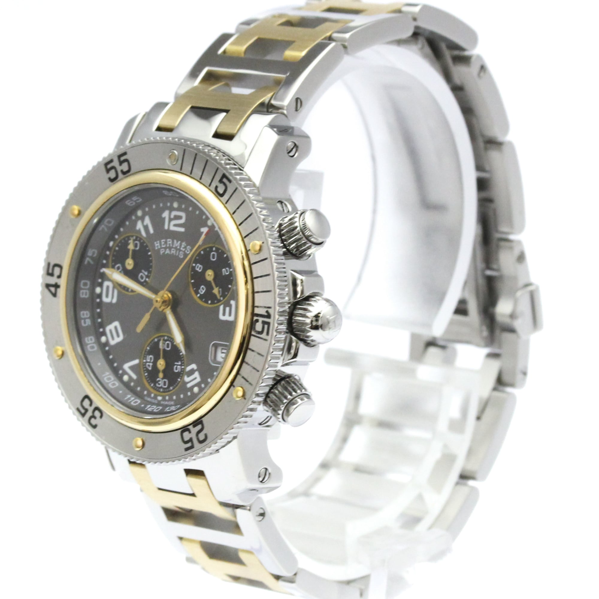 HERMES Clipper Diver Chronograph 18K Gold Steel CL2.320