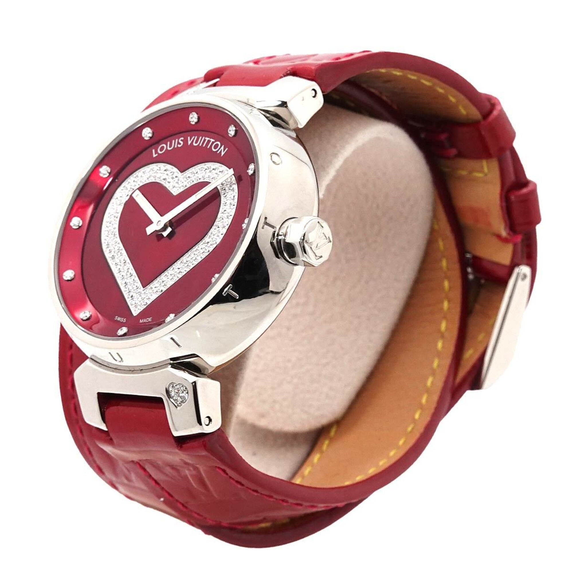 Louis Vuitton Tambour Heart Pomme d'Amour Q1314 Women's Watch 12P Diamond Red Quartz