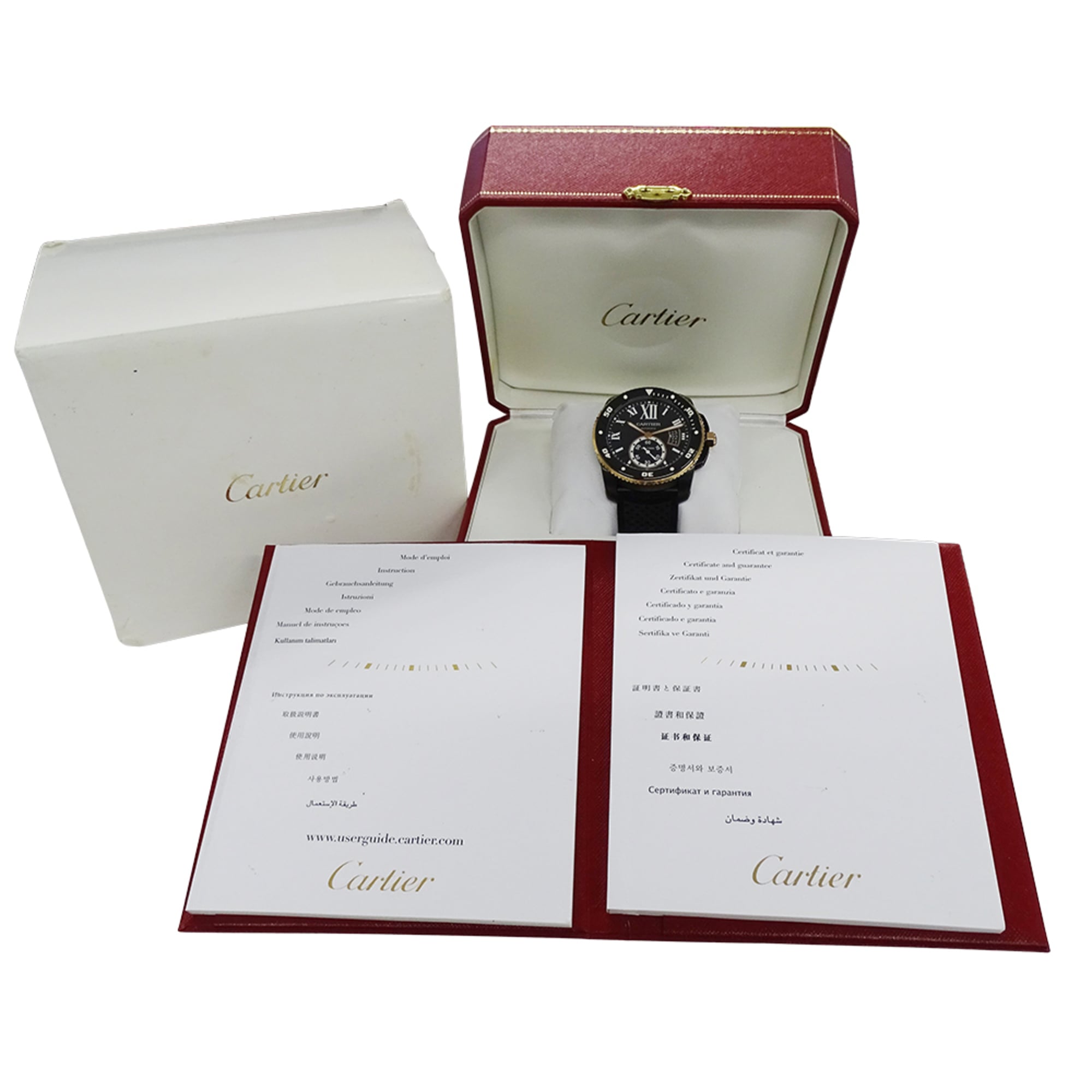 Cartier Calibre Diver herenhorloge, koolstofvezel, datum, automatisch, AT W2CA0004, rubber, PG, roségoud, zwart