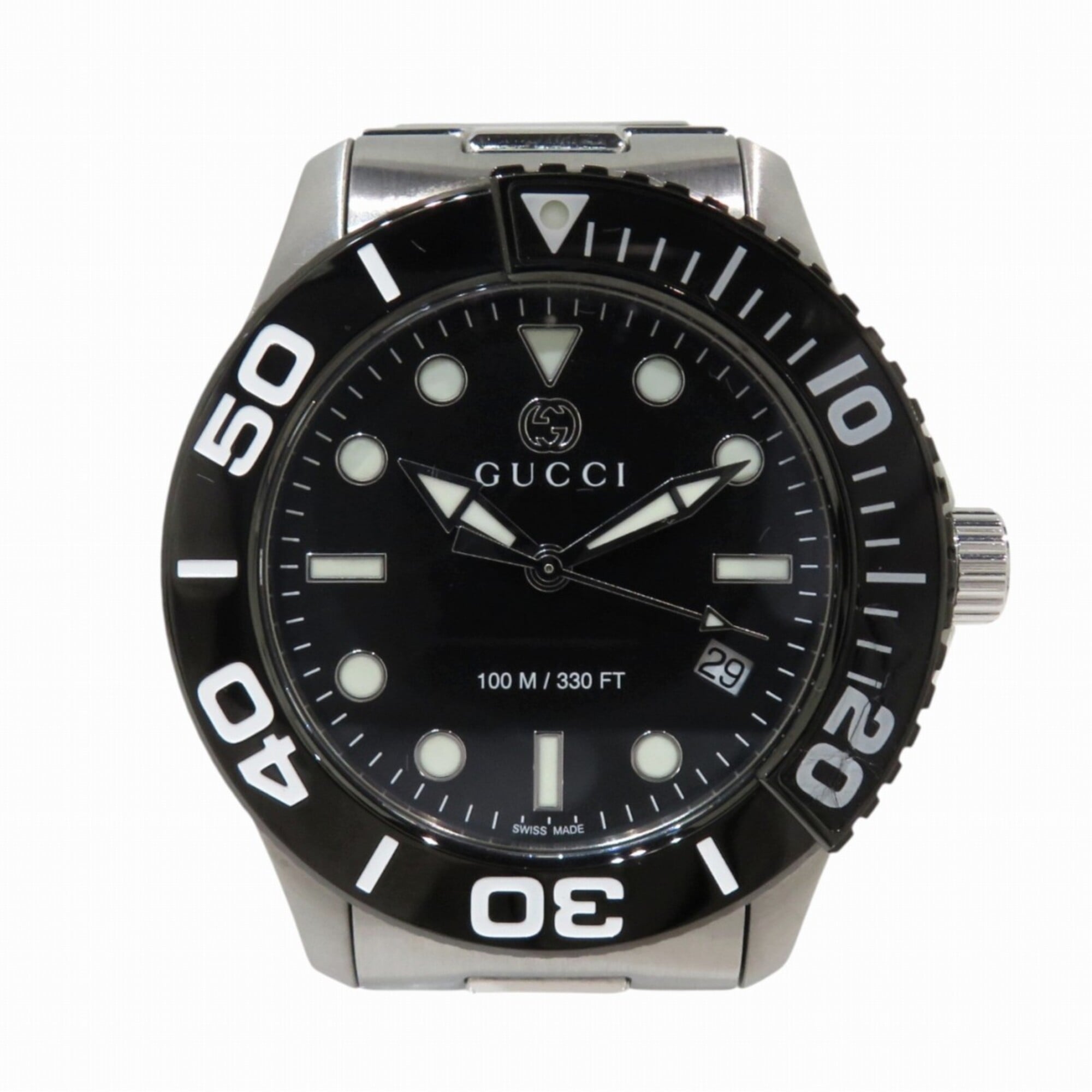 Gucci Timeless Diver Watch, Total Weight 166.5g, Stainless Steel, Quartz, Black Dial, YA126279