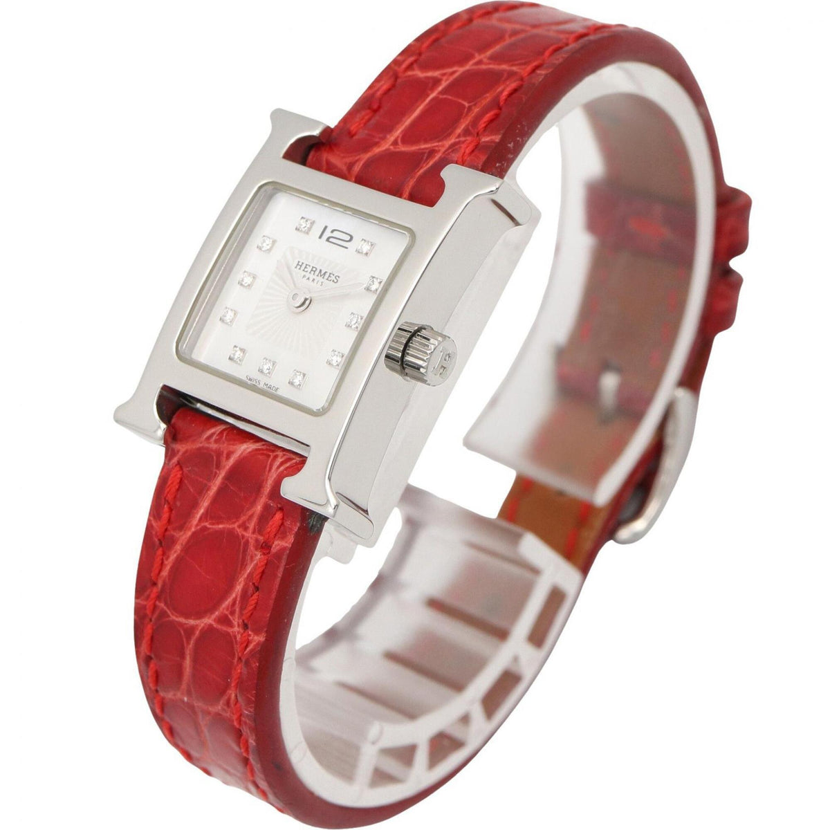 Hermes H- Mini White Shell HH1.110 Horloge met witte wijzerplaat, 17 mm