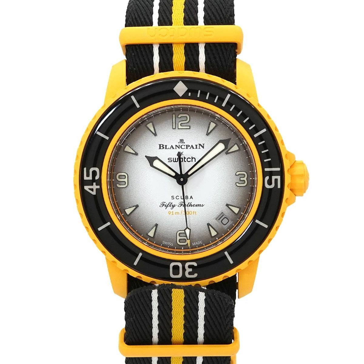 Swatch Blancpain x Fifty Fathoms Pacific Ocean SO35P100 horloge met witte wijzerplaat, 42 mm