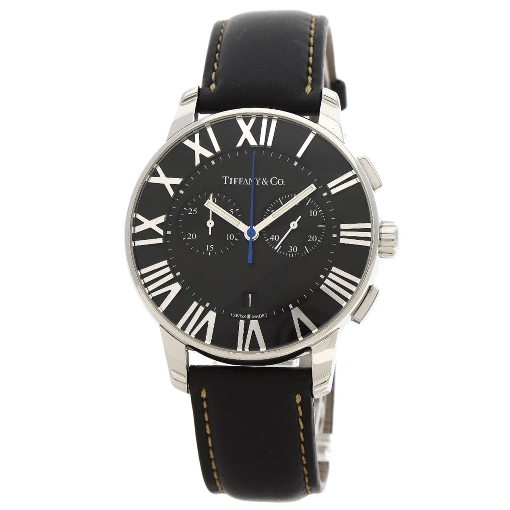 Tiffany & Co. アナログ時計 ブラック Tiffany & Co. Atlas Dome Chronograph Watch, Stainless Steel/Leather, M