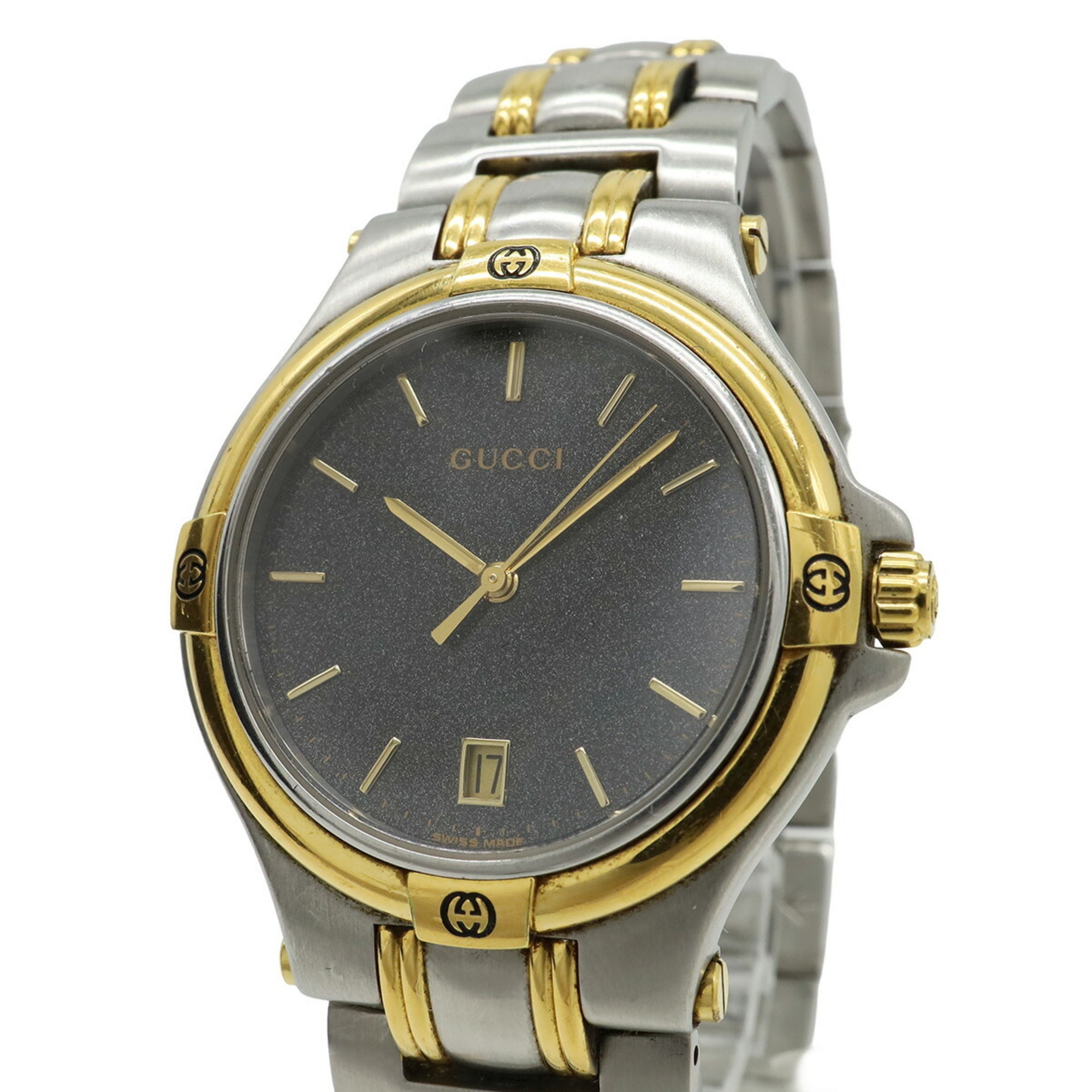 GUCCI Men's Quartz Watch 9040M, Black Dial, Date Display, Stainless Steel