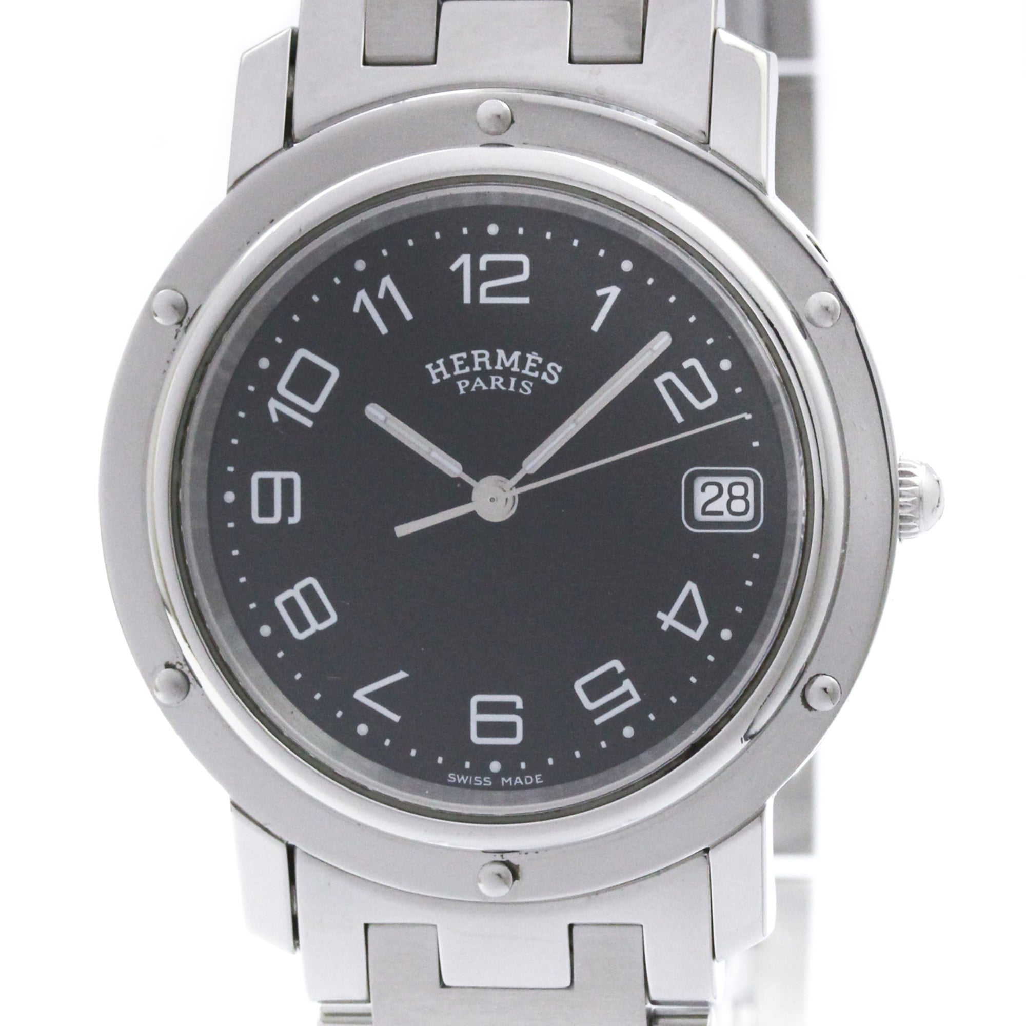 HERMES Clipper Stainless Steel Quartz Mens Watch CL6.710 Polished