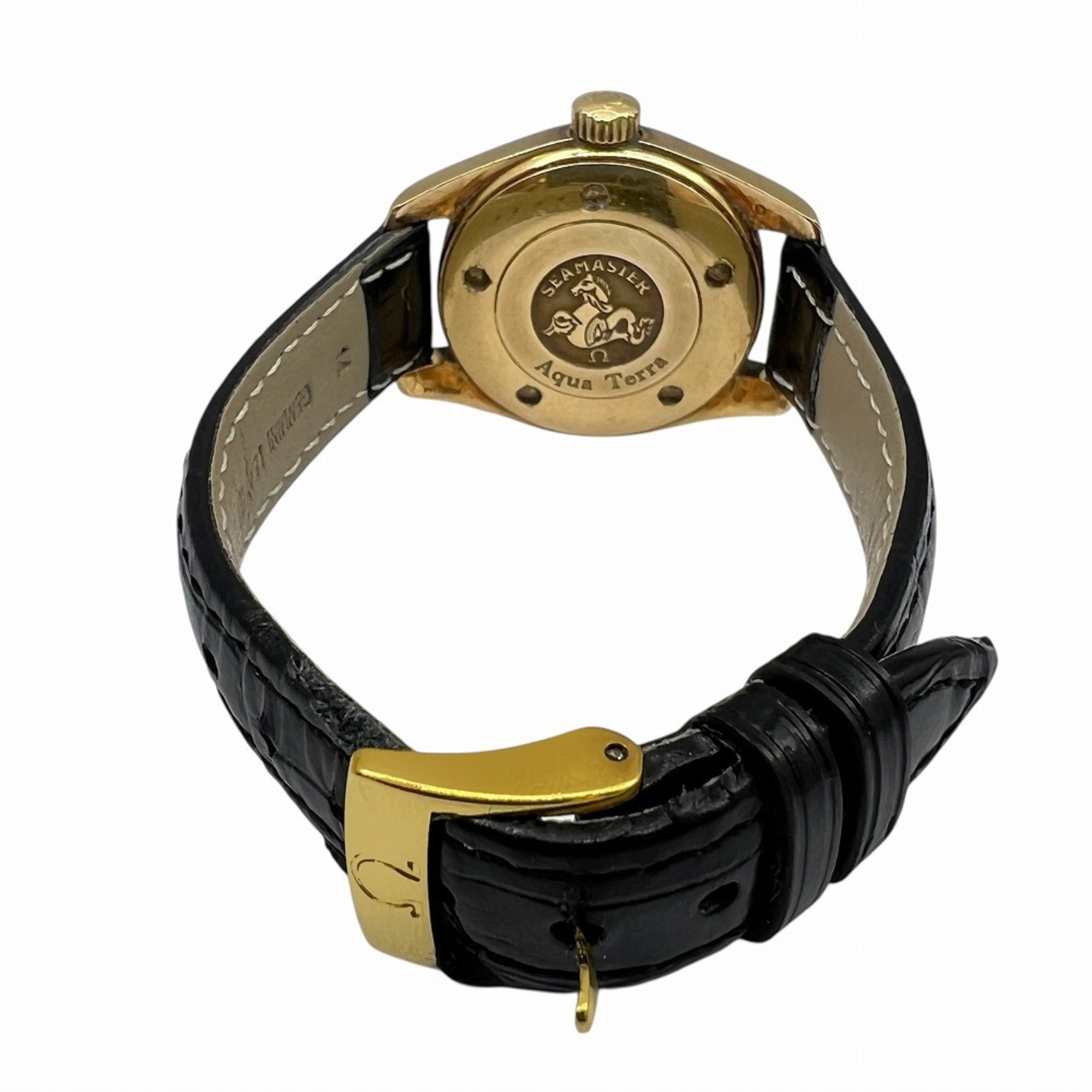 OMEGA Seamaster Aqua Terra 150 m K18YG Quarz mit Schwarz Zifferblatt, Modell 2677.50.32, Lederarmband, für Damen und Herren