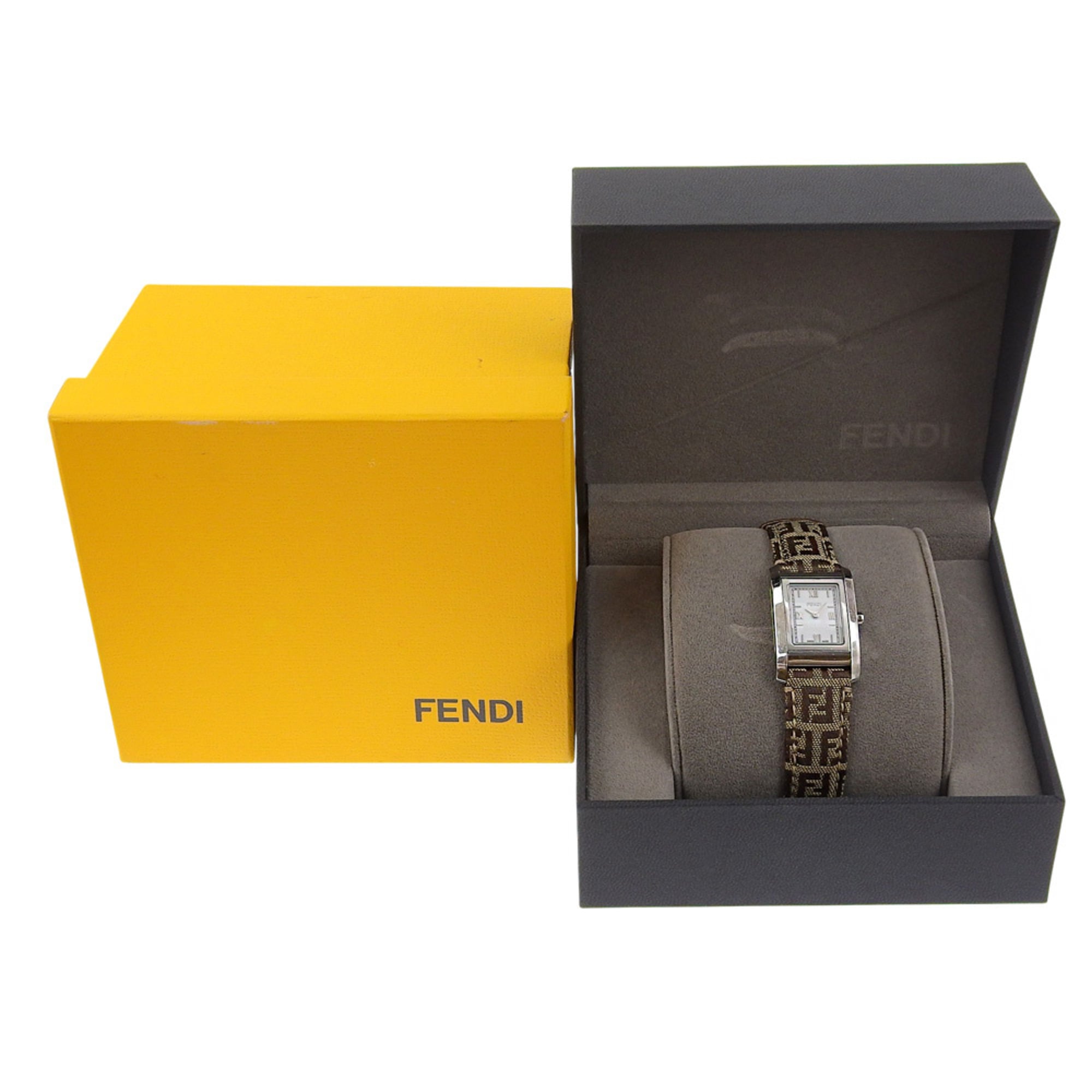 Fendi 7600L dameshorloge, roestvrij staal en leer, quartz uurwerk, analoge wijzerplaat, witte wijzerplaat