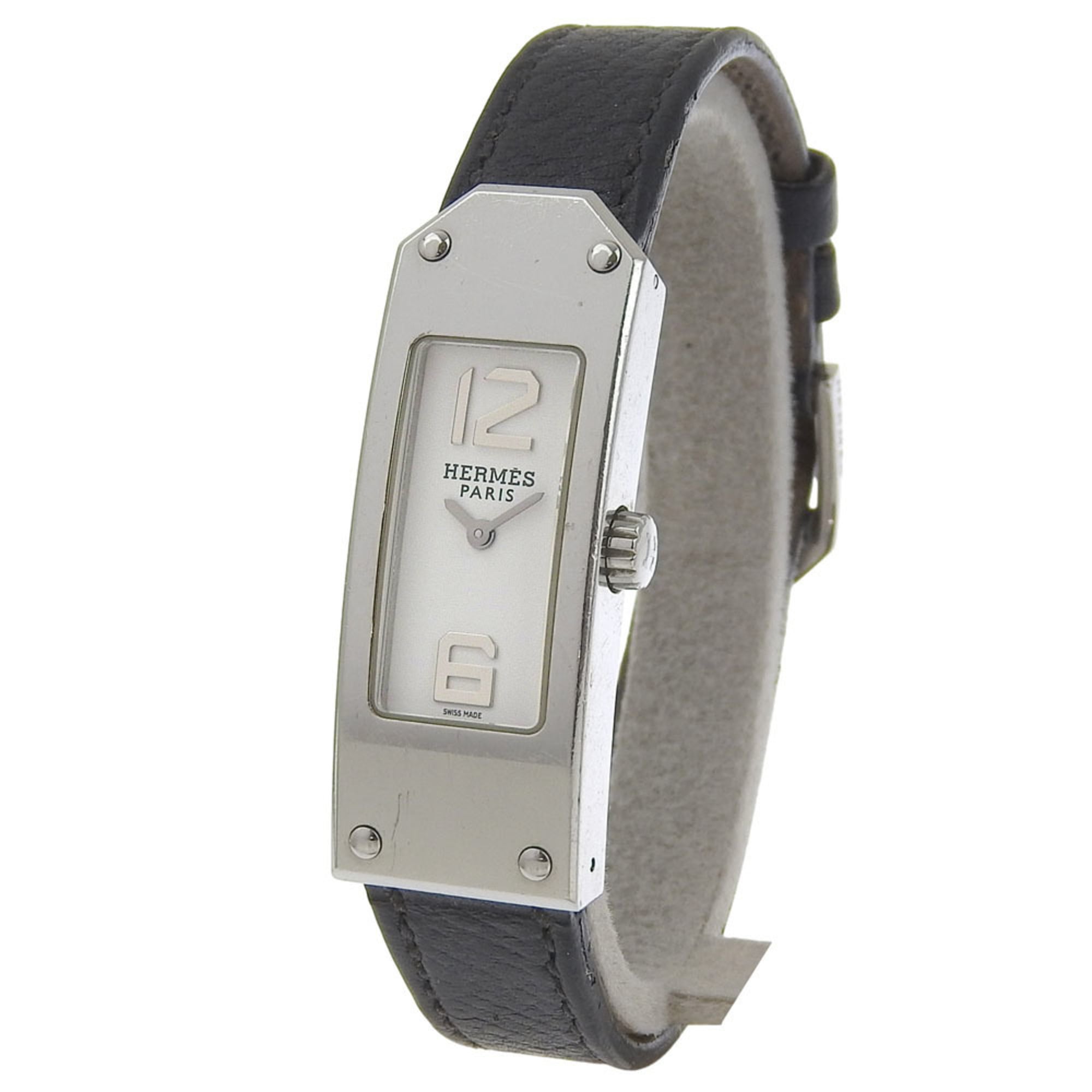 Hermes Kelly II watch KT1.210, stainless steel, quartz, analog display, white dial, women's watch.