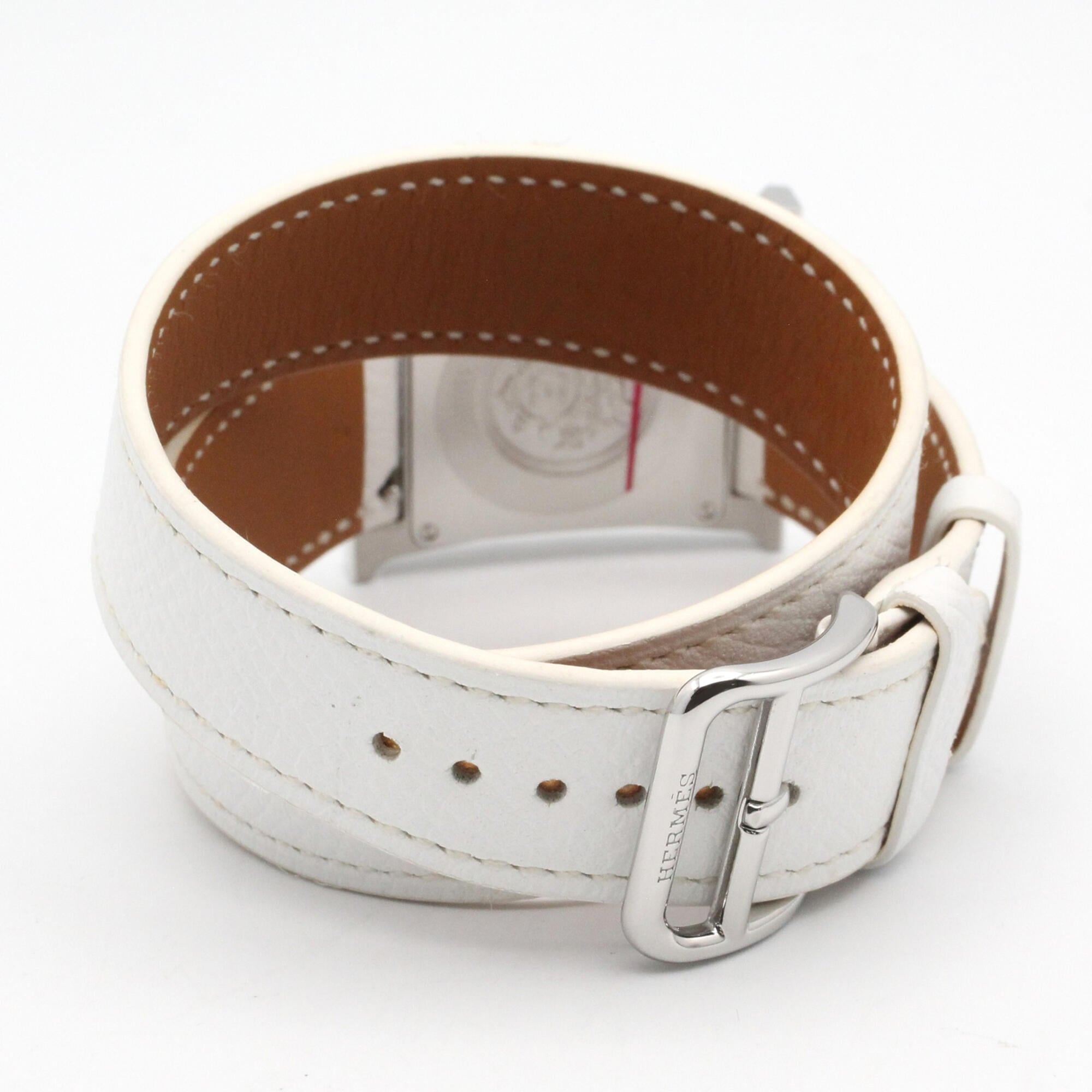 Hermes H- Double Tour Wrist Stainless Steel Leather Strap Wo White (HH1.520)