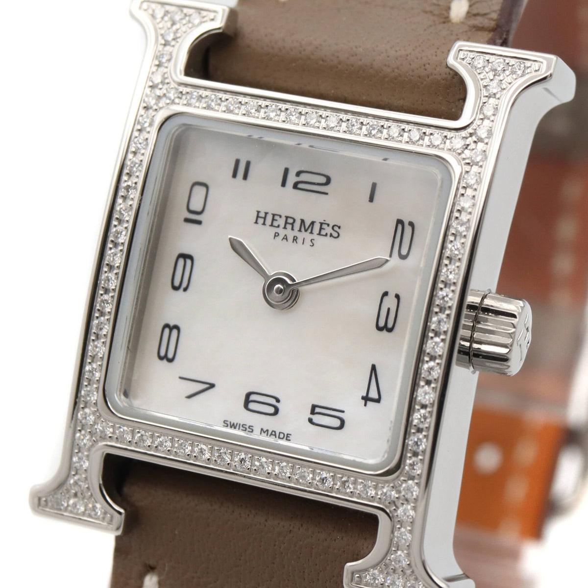 Hermes H- Mini Diamond Bezel HH1.131 White Dial 17mm Watch