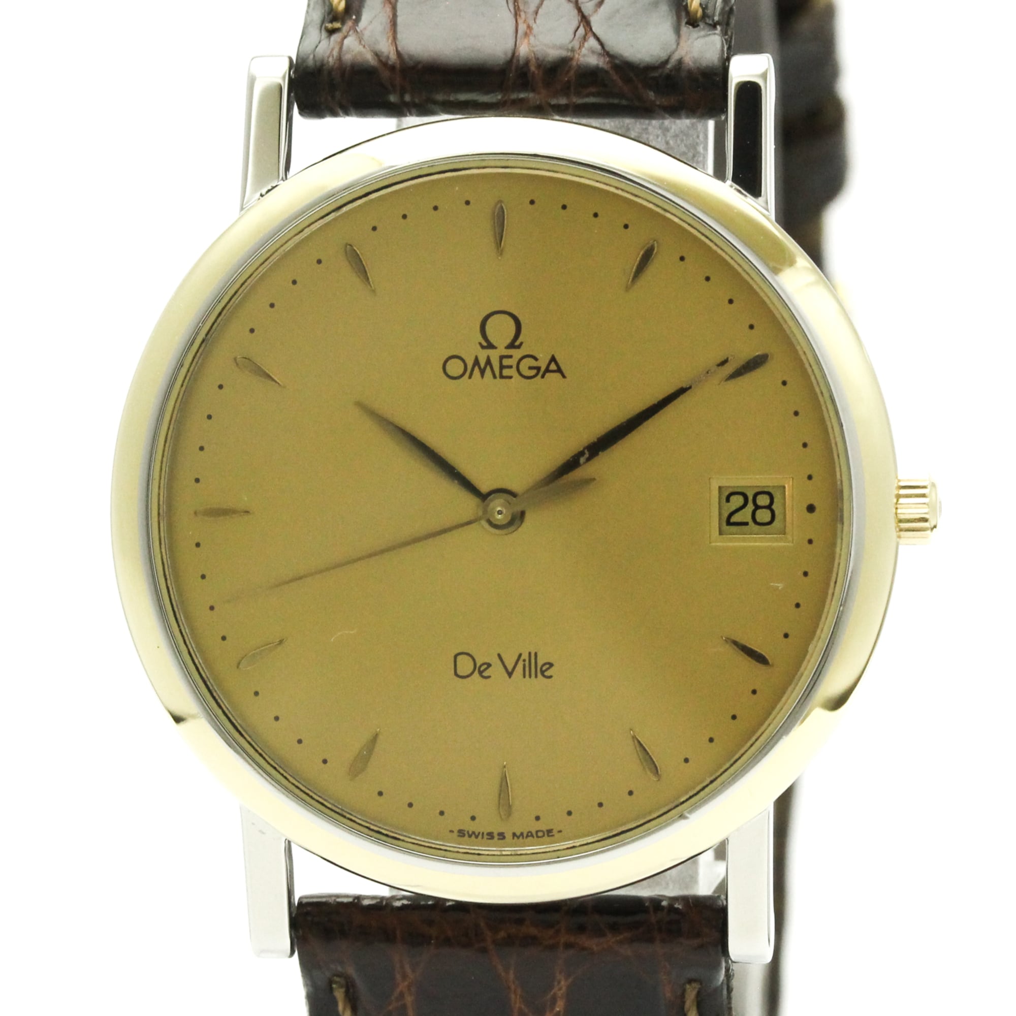 OMEGA De Ville Prestige Quartz Gold Plated Mens Watch 7400.11 Polished