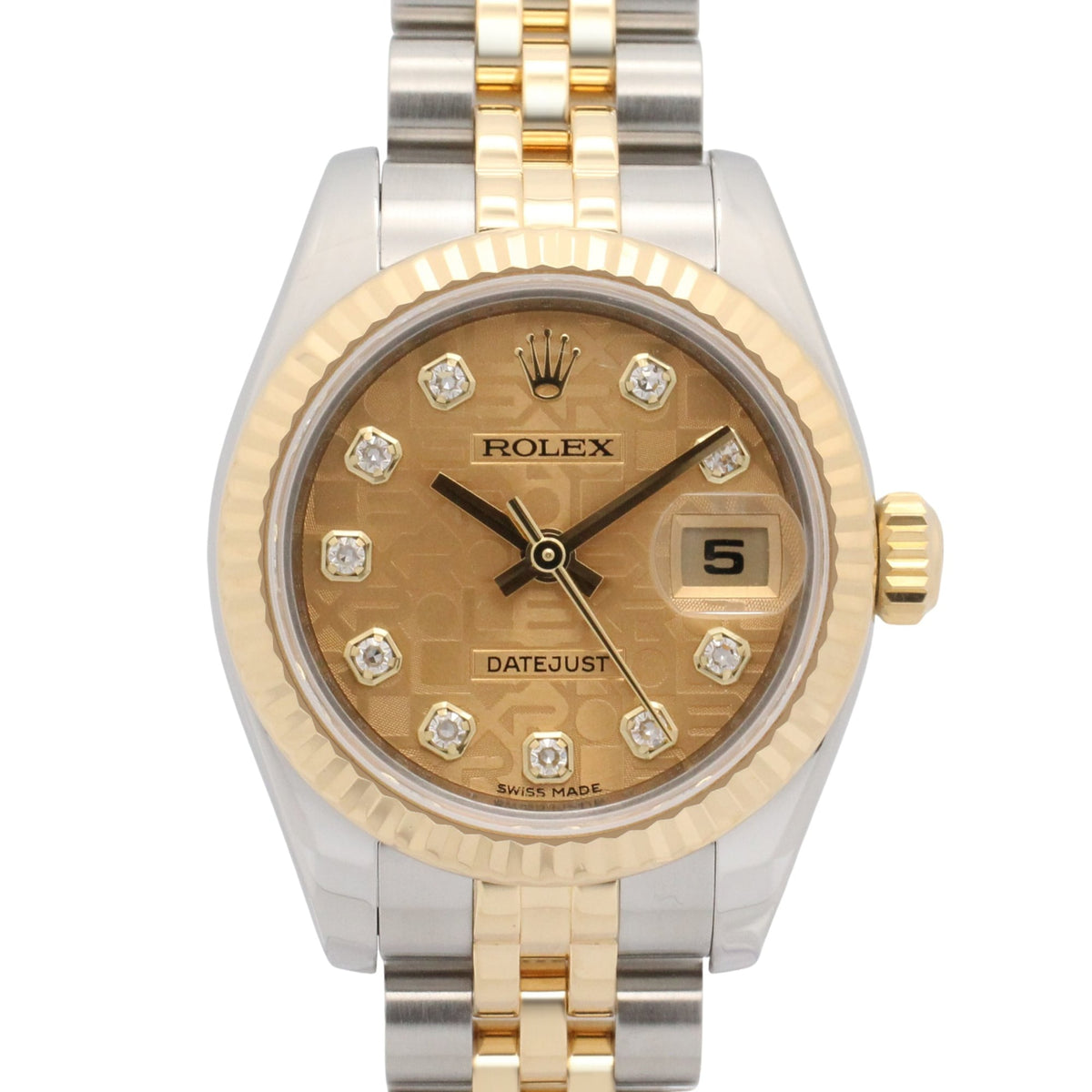 Rolex Datejust 10P Diamond 179173G Champagne, Gold Dial 26mm Watch