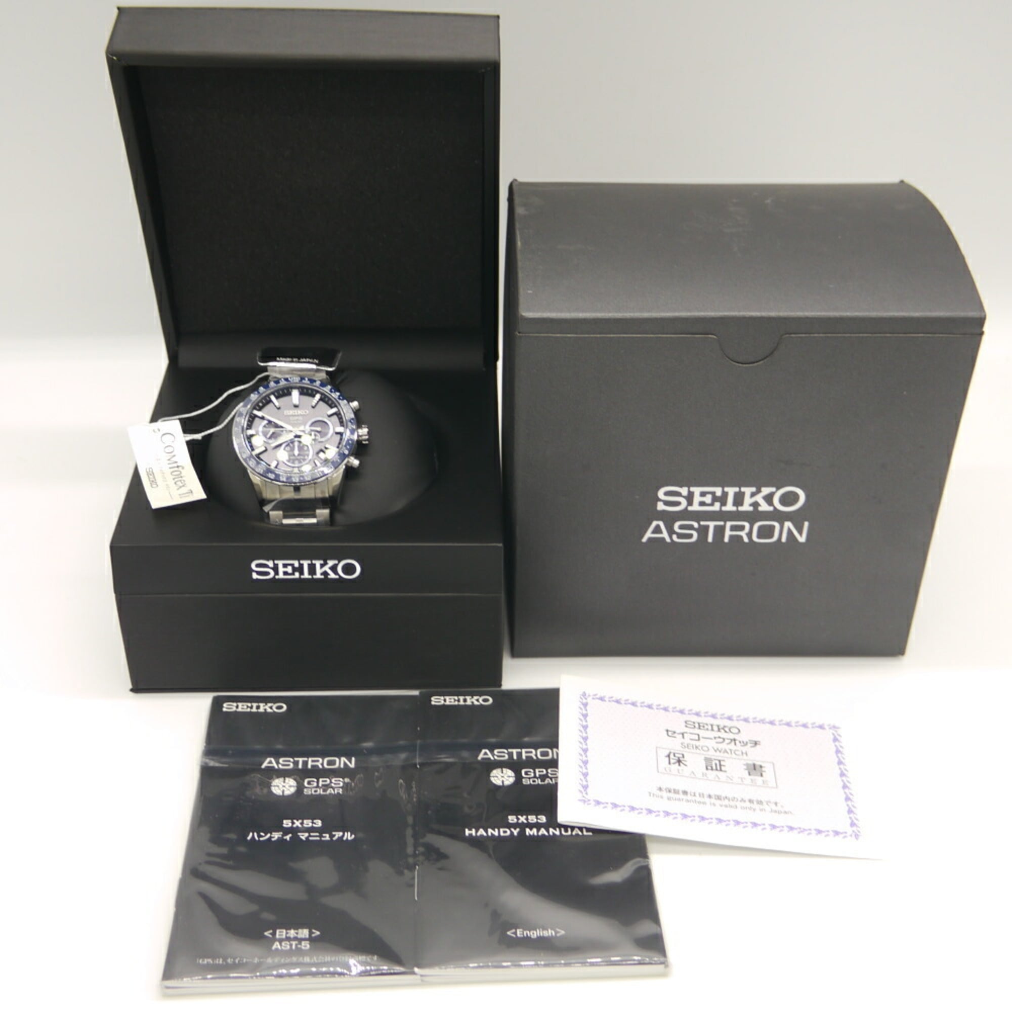 Seiko Astron SBXC001 5X53 Horloge met zonne-energie, GPS en correctie via satelliet- en radiogolven, titanium, zwarte wijzerplaat