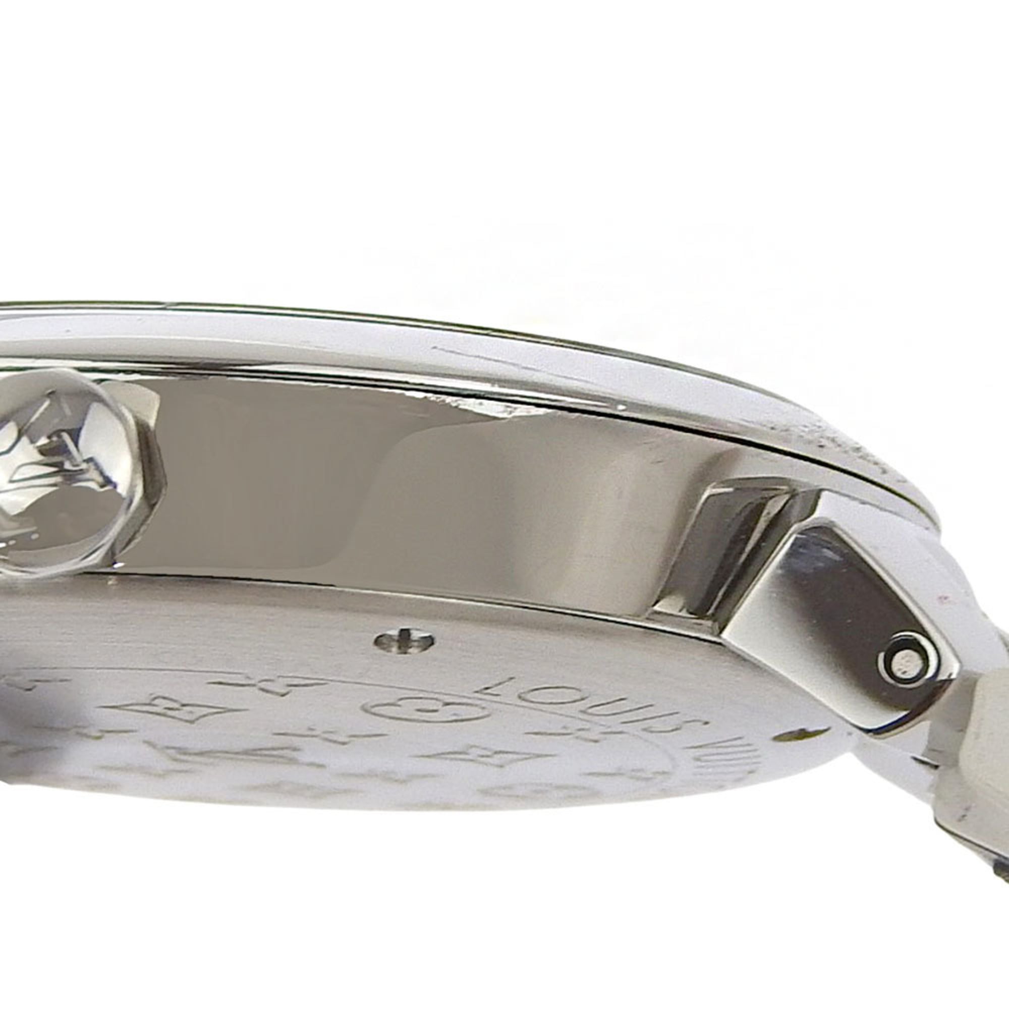 Zo goed als nieuw Louis Vuitton Tambour MM Q13MJ horloge met witte wijzerplaat en 8 diamanten, roestvrijstalen en rubberen kast, quartz uurwerk, 33 mm